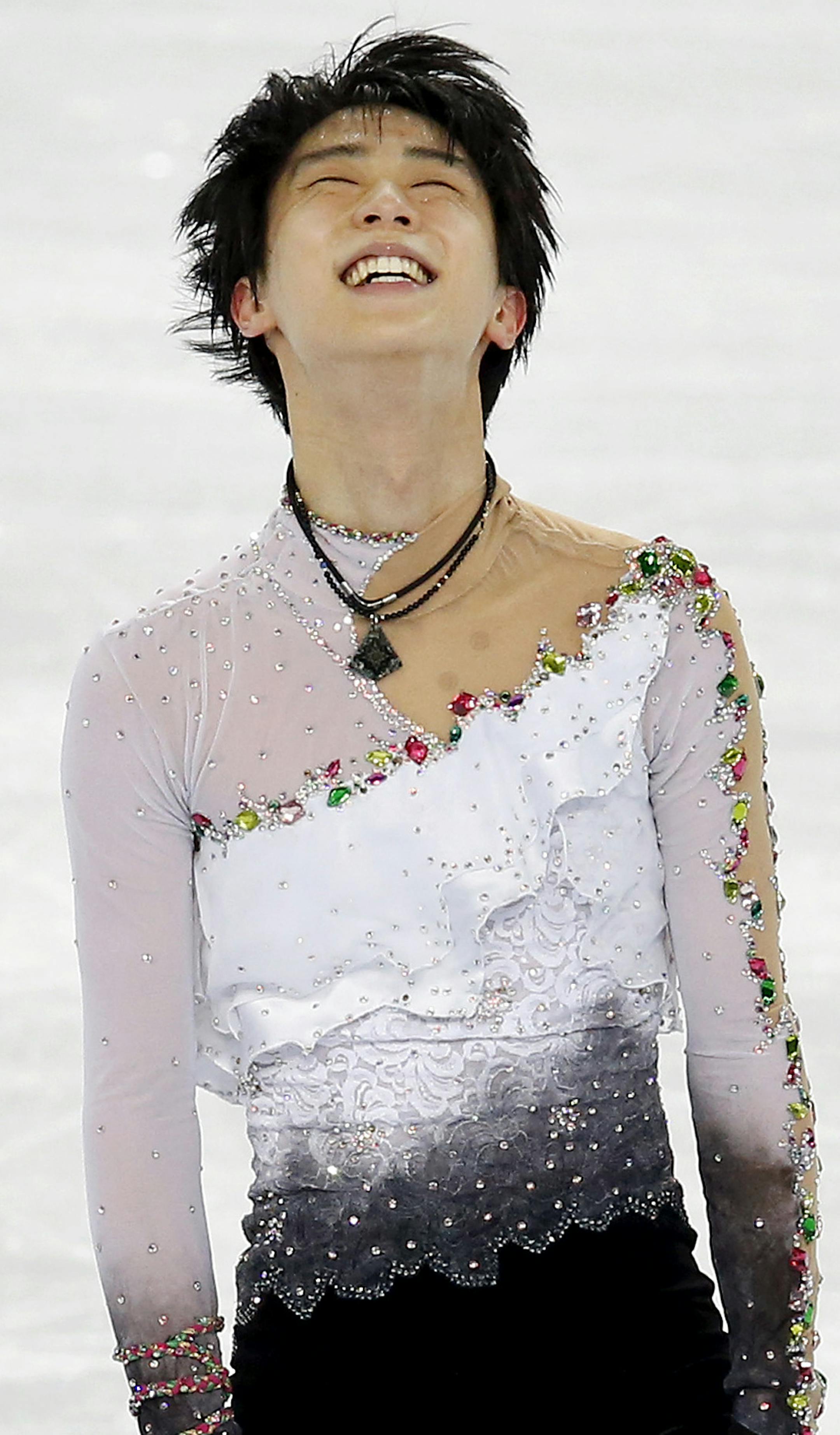 Yuzuru Hanyu of Japan reacted after his perfromance during the men's free skate on Friday night at Iceberg Skating Palace. Hanyu won the gold medal with a score of 280.09. ] CARLOS GONZALEZ cgonzalez@startribune.com - February 14, 2013, Sochi, Russia, Sochi 2014 Winter Olympics, Iceberg Skating Palace, Men's Figure Skating Free Skate