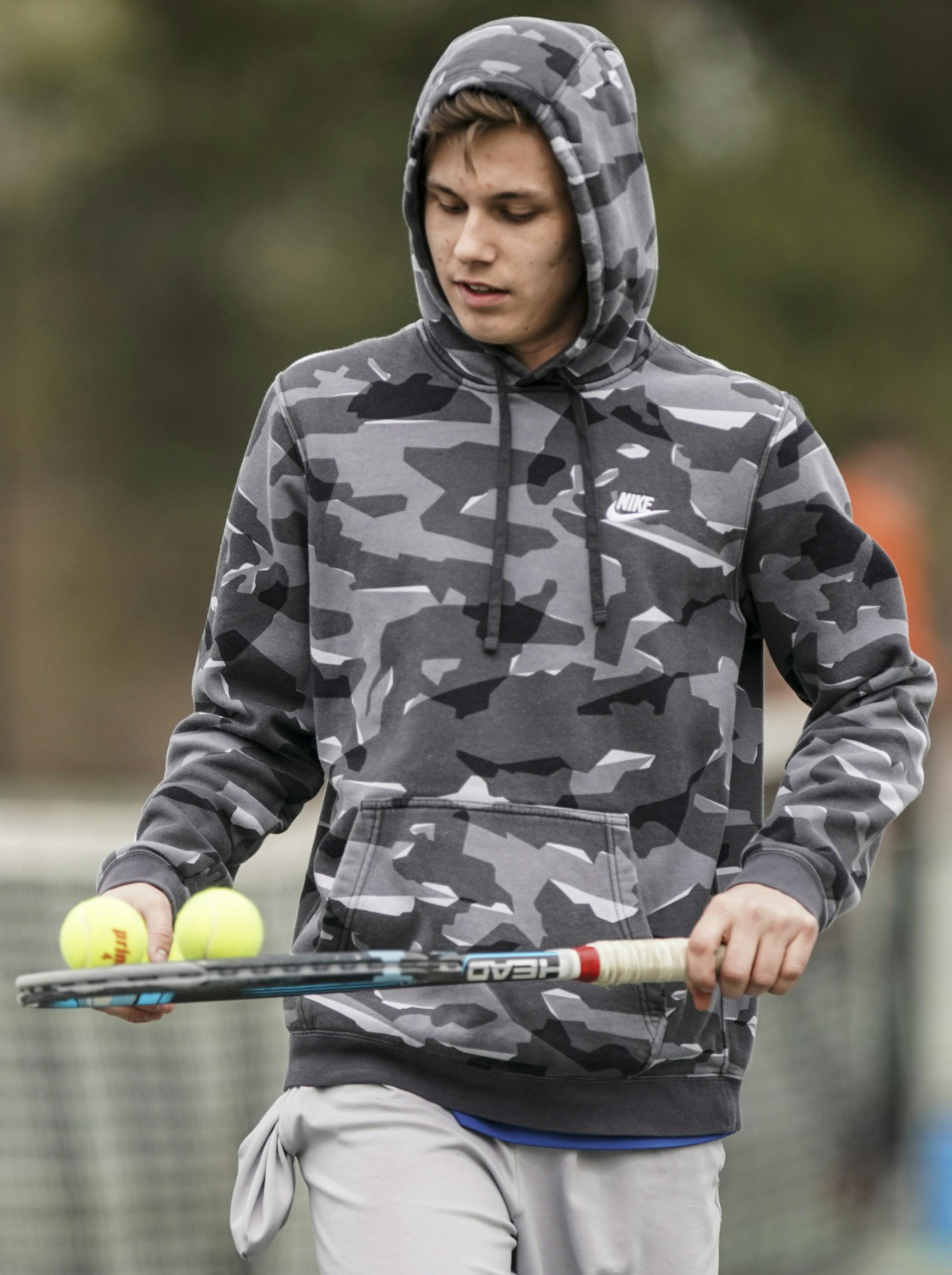 Minneapolis Edison High School tennis player Logan Couillard during a match in Minneapolis, Minn., on Monday, May 6, 2019. ] RENEE JONES SCHNEIDER &#xa5; renee.jones@startribune.com