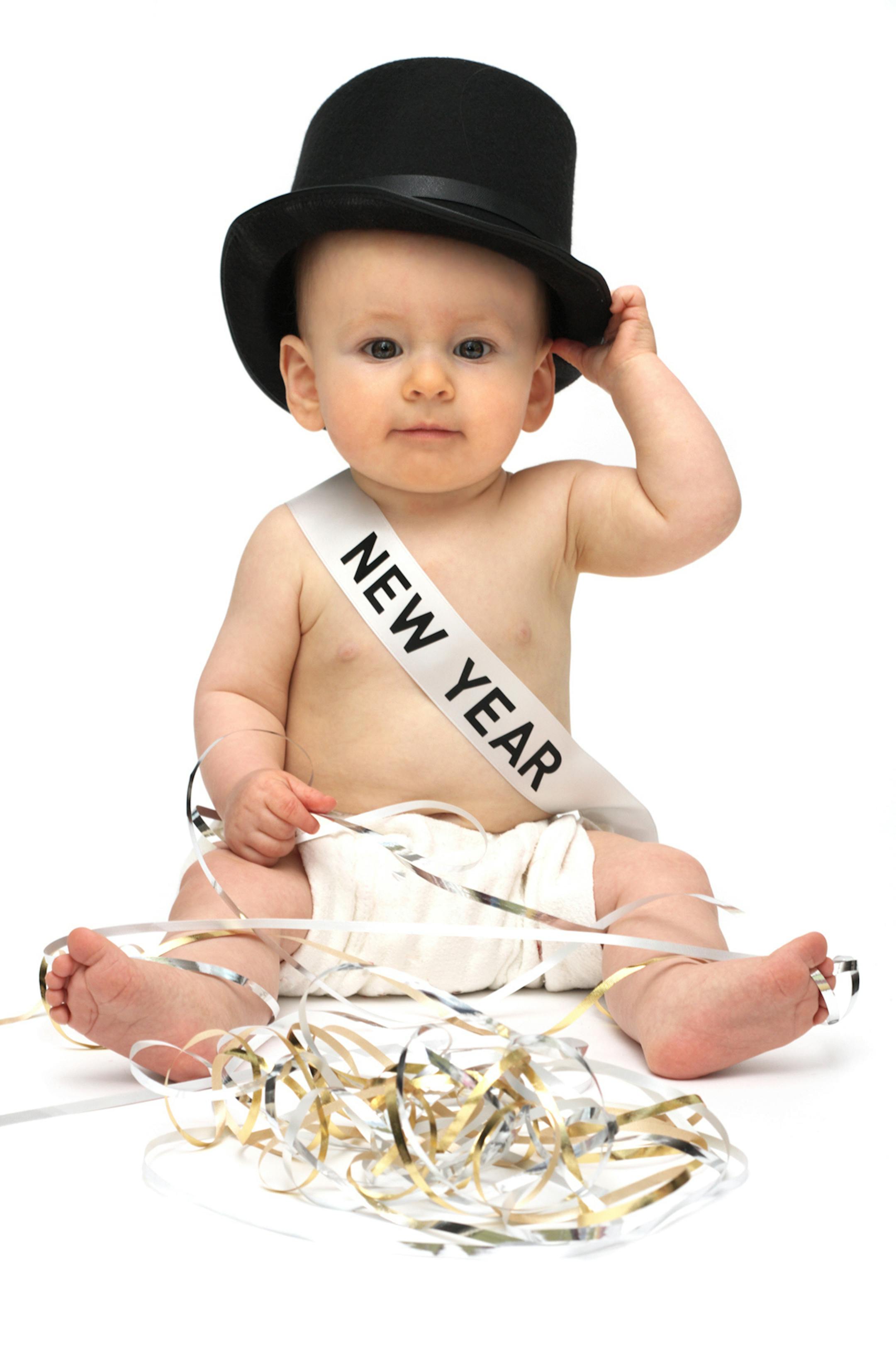 Traditional baby new year with top hat and sash.More Baby New Year and Santa Babies