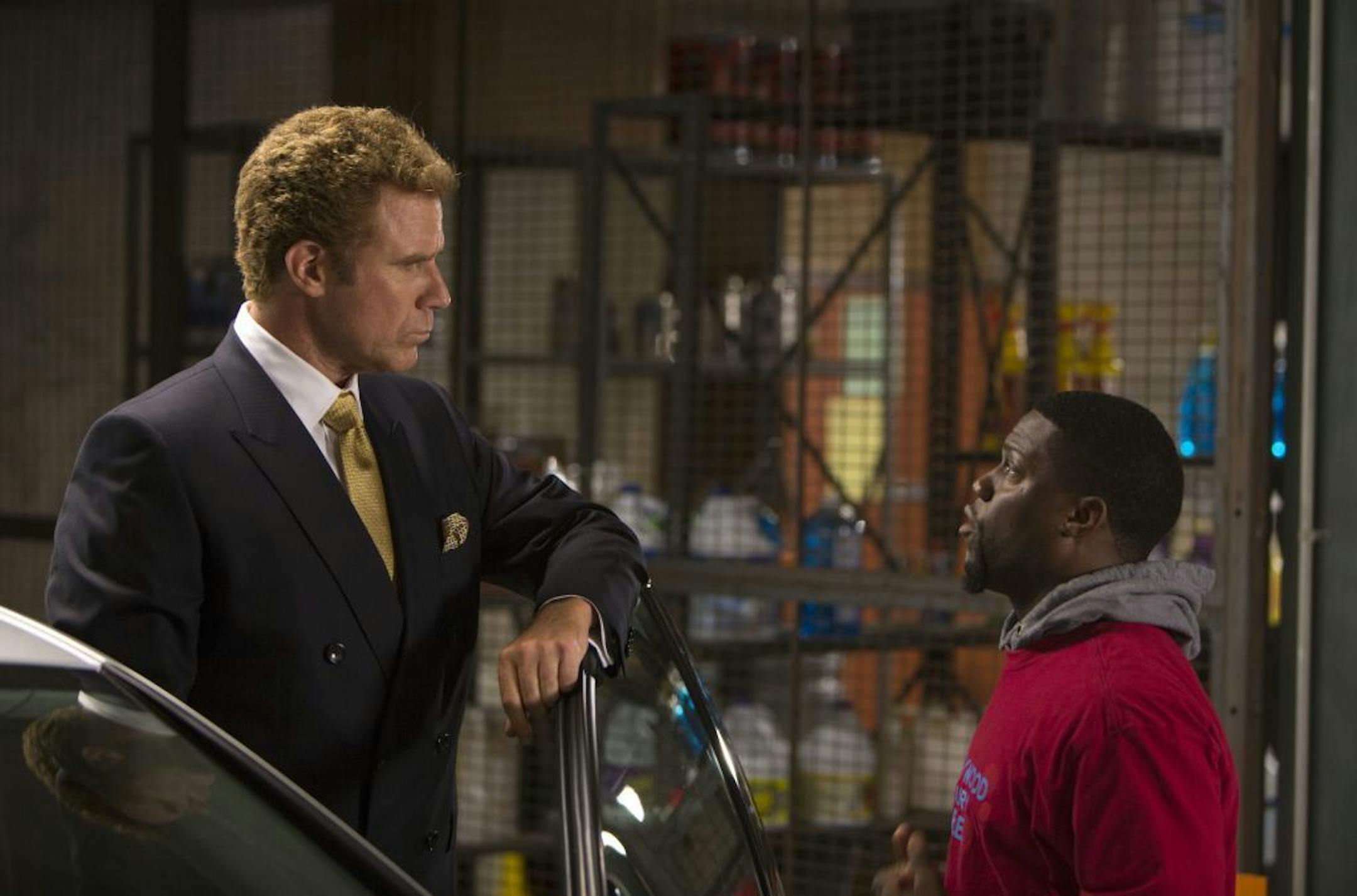 In this image released by Warner Bros. Entertainment Inc., Kevin Hart, right, and Will Ferrell appear in a scene from "Get Hard."