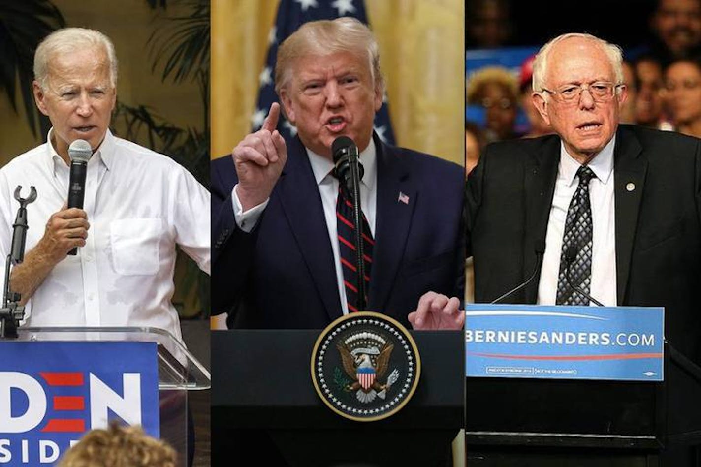 Los precandidatos punteros, el ex vicepresidente Joe Biden (D), el presidente Donald Trump (R) y el senador Bernie Sanders (D). (El Nuevo Herald) ORG XMIT: 1594054