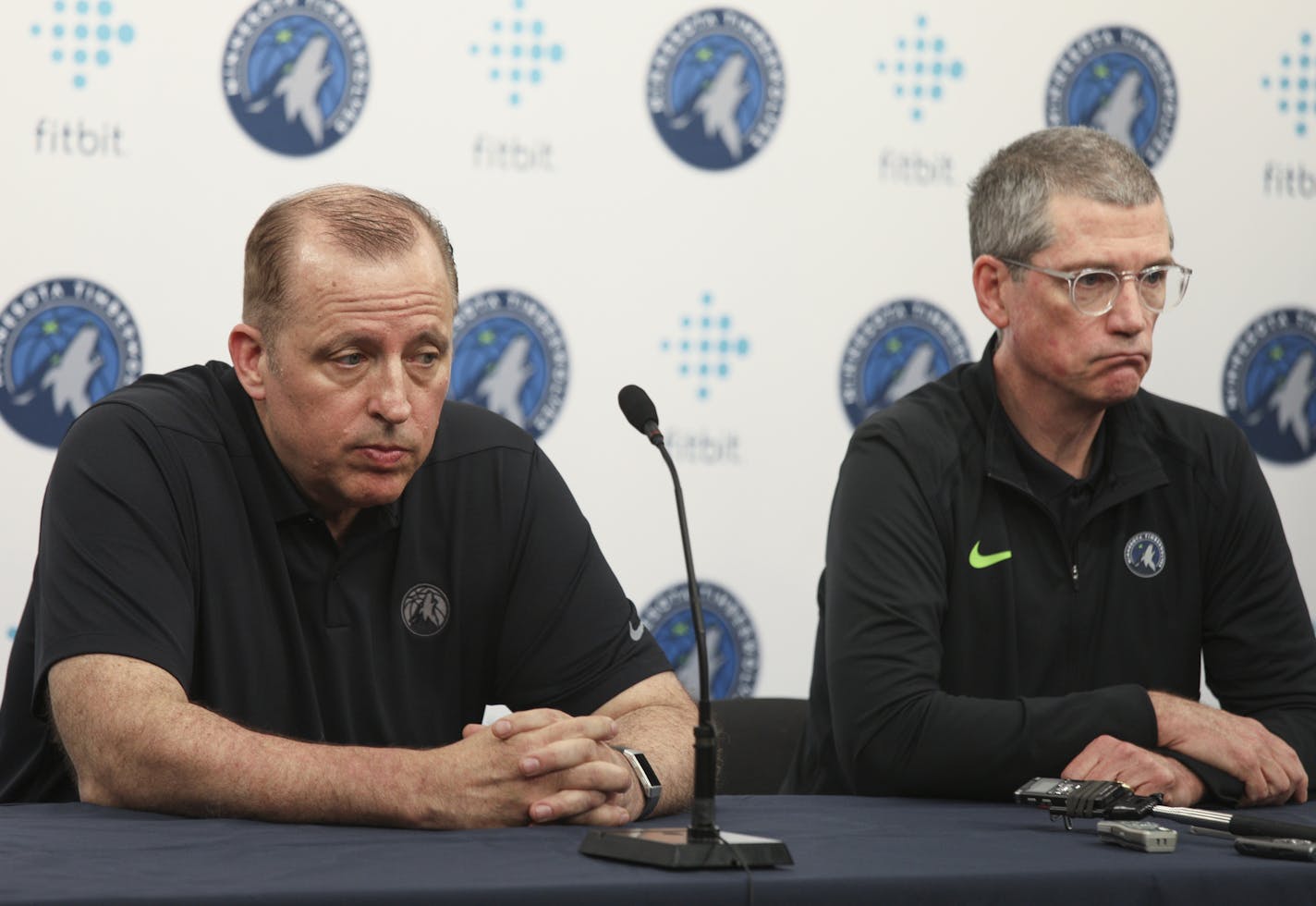 Wolves coach Tom Thibodeau (left) and General Manager Scott Layden said they'd been getting calls about Jimmy Butler's availability.