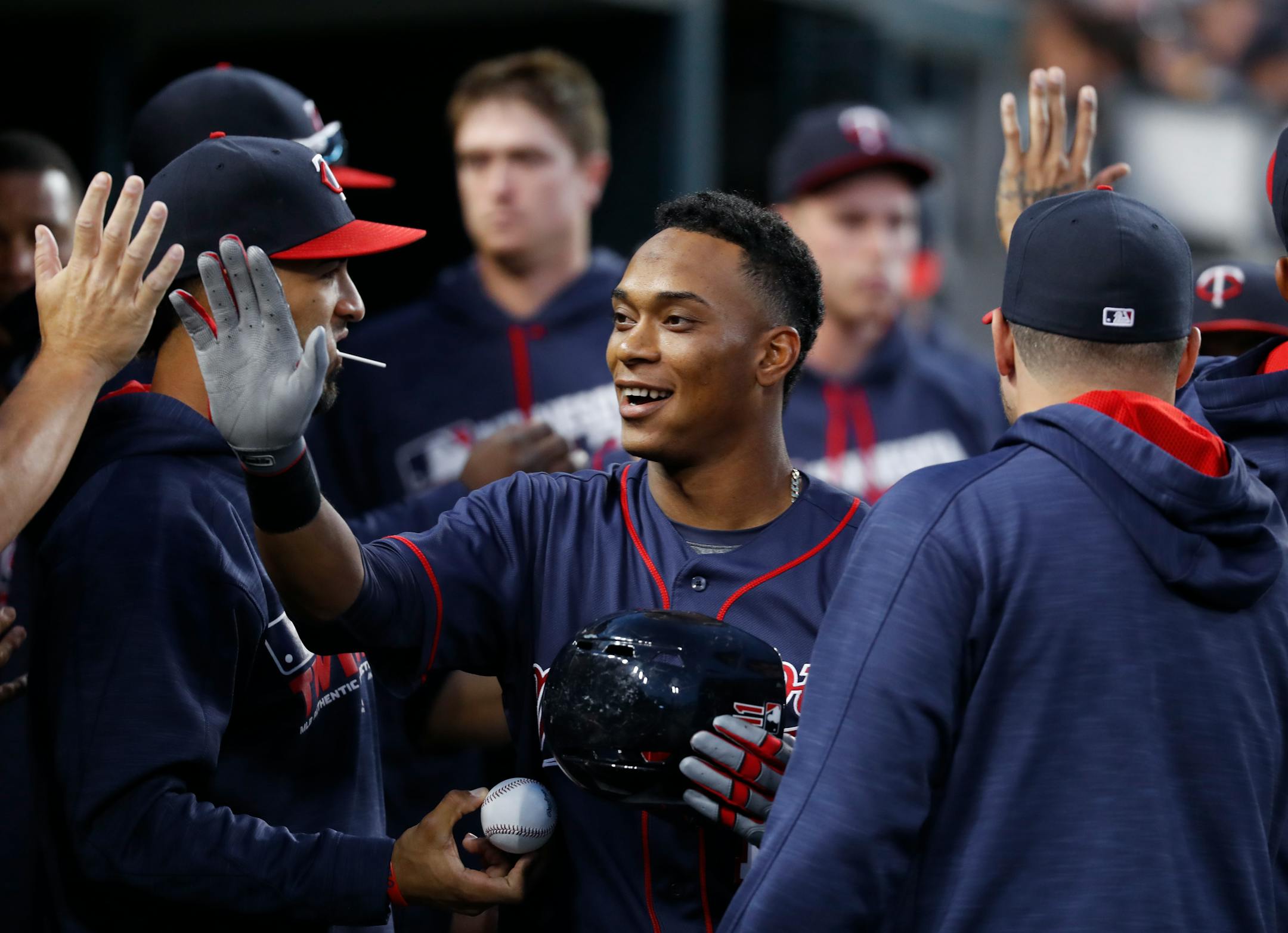 The Twins' Jorge Polanco celebrated his two-run home run against the Tigers during the third inning Tuesday.