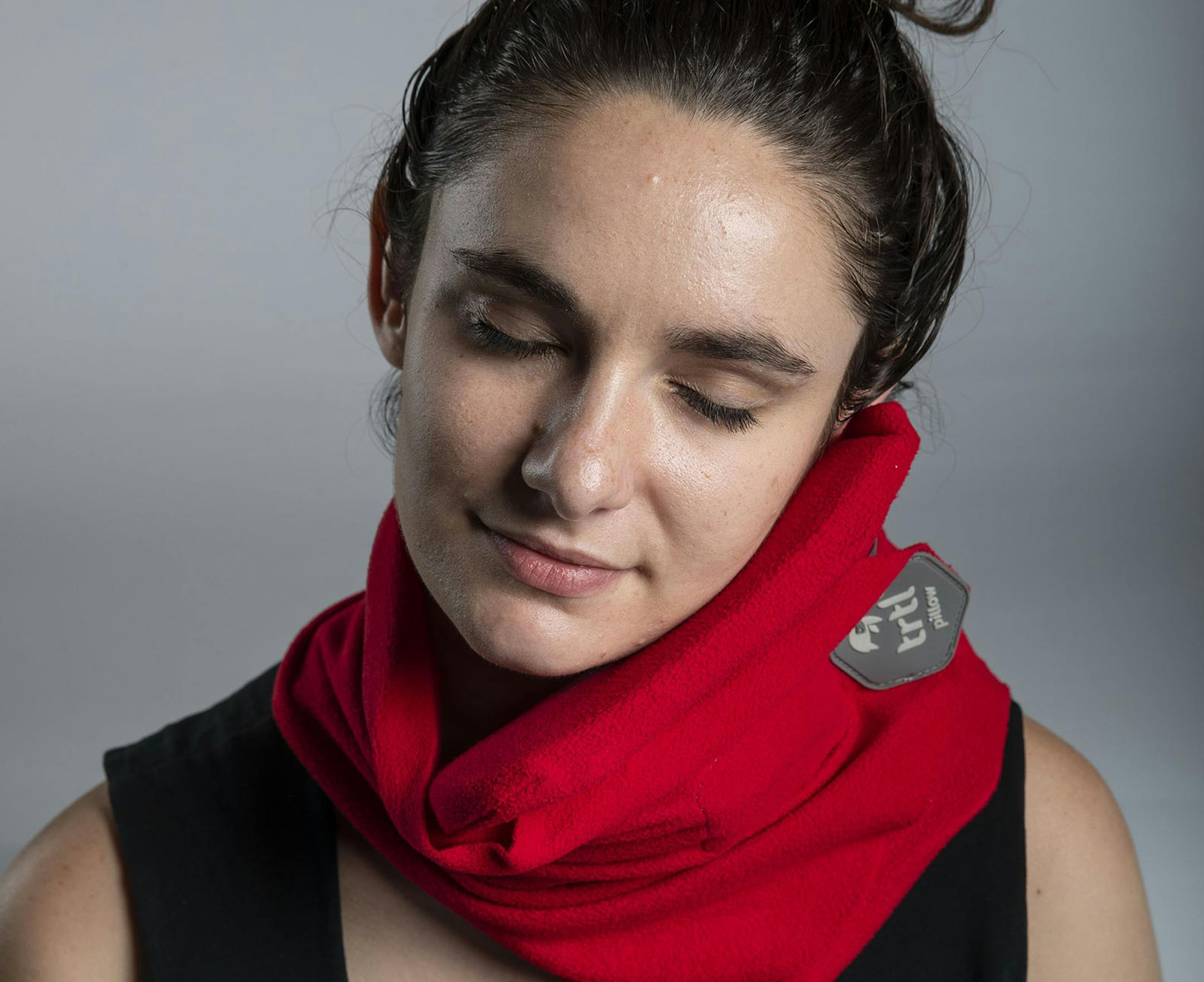 ALEX KORMANN • alex.kormann@startribune.com
We tried a Trtl neck pillow on for size -- it's a travel must-have forJenny Dolphin of Travelingchic.com.