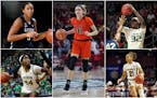 Possible selections for the Lynx at No. 6 in Friday's draft (clockwise from upper left): Connecticut's Megan Walker, Princeton's Bella Alarie, Miami's