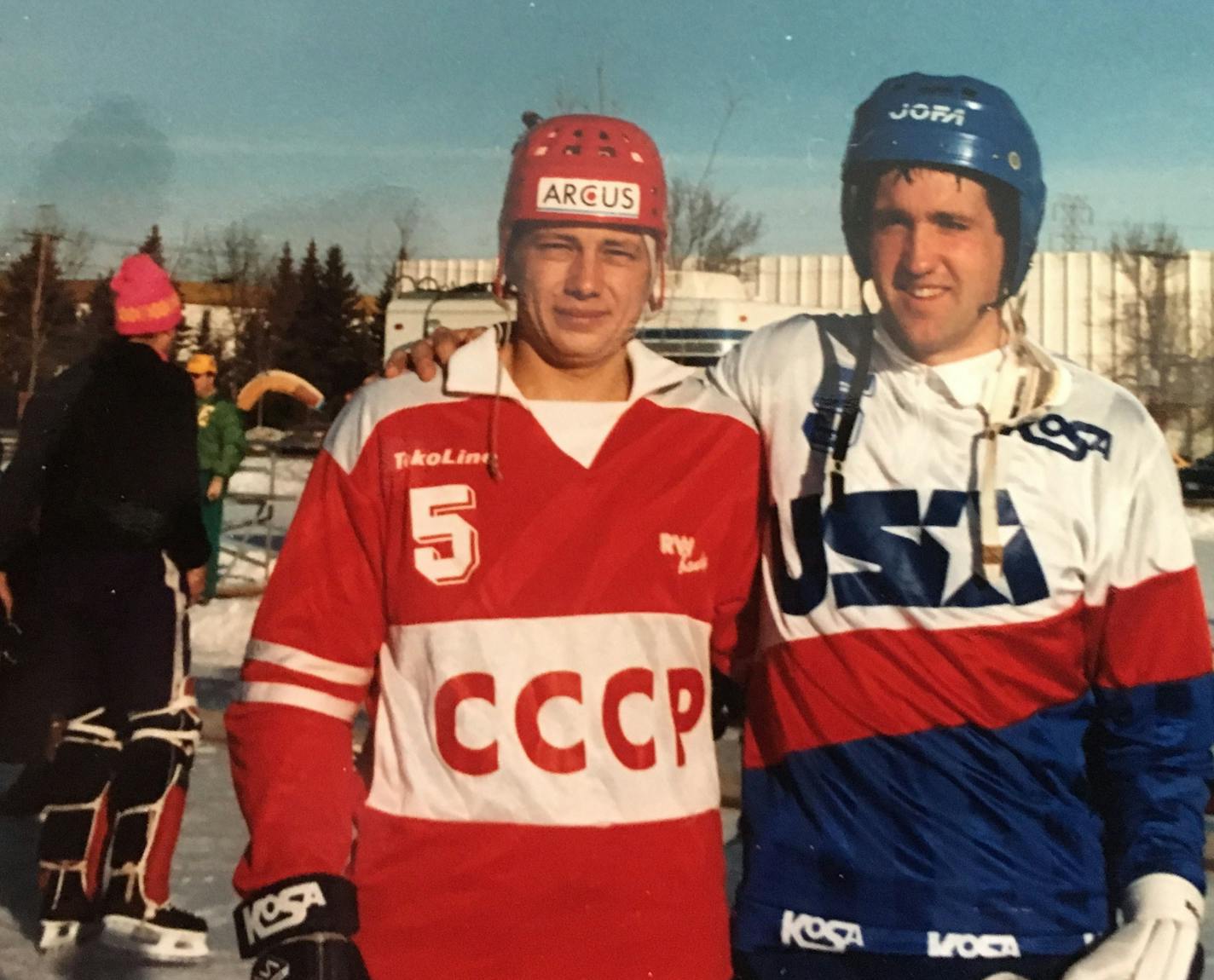 Taken in January 1990 at Lewis Park in Edina after Soviet USA game
Chris Middlebrook, with opponent Andrei Efremov.