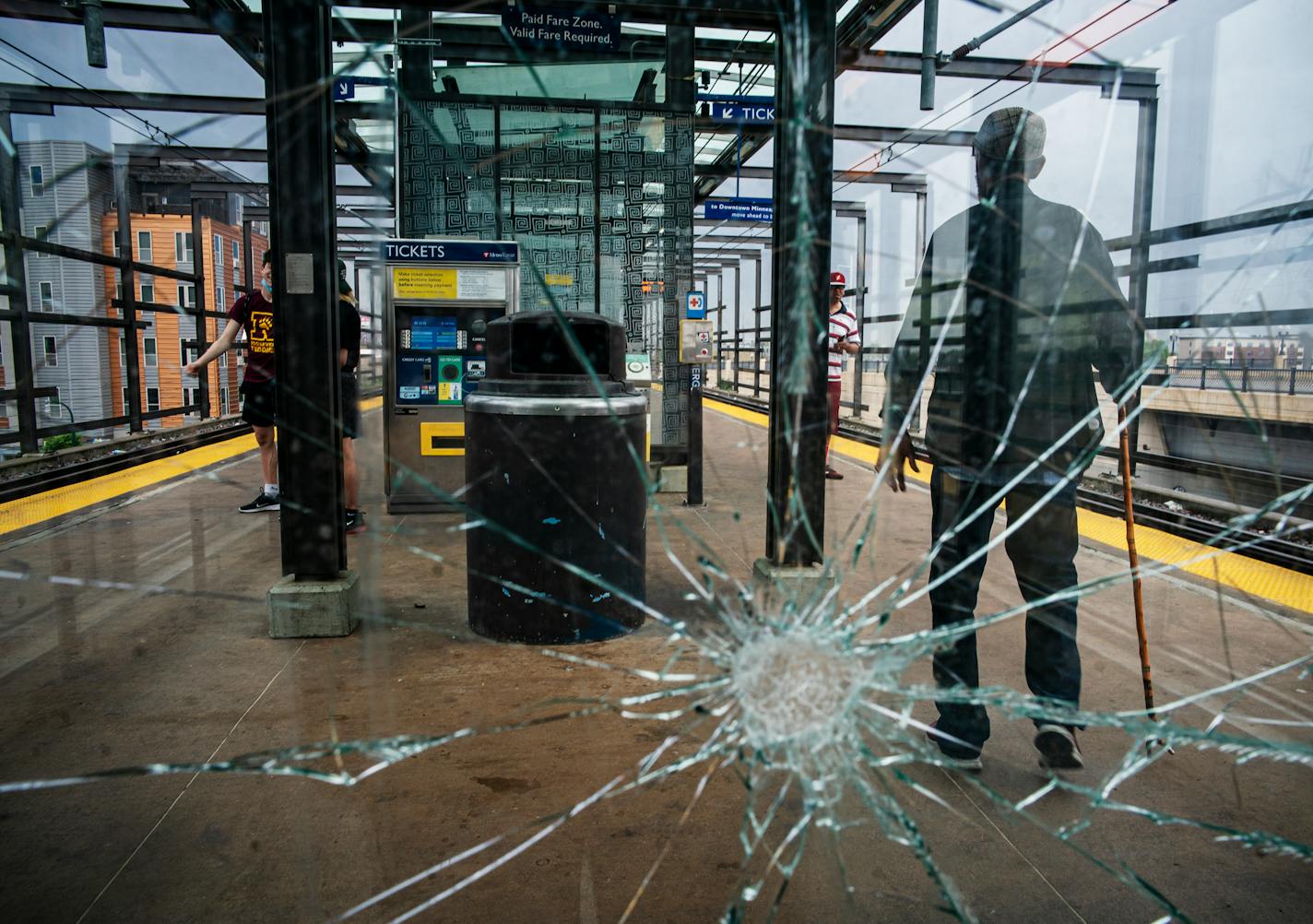 Signs of vandalism at the Blue Line Lake St. LRT station are prompting Metro Transit to hire security n Minneapolis, Minn., on Wednesday, June 15, 2022. Data points out that Blue and Green line trains crime is higher than buses. The Blue Line Lake Street and Franklin stations are where Metro Transit is in the process of hiring private security. ] RICHARD TSONG-TAATARII • richard.tsong-taatarii@startribune.com