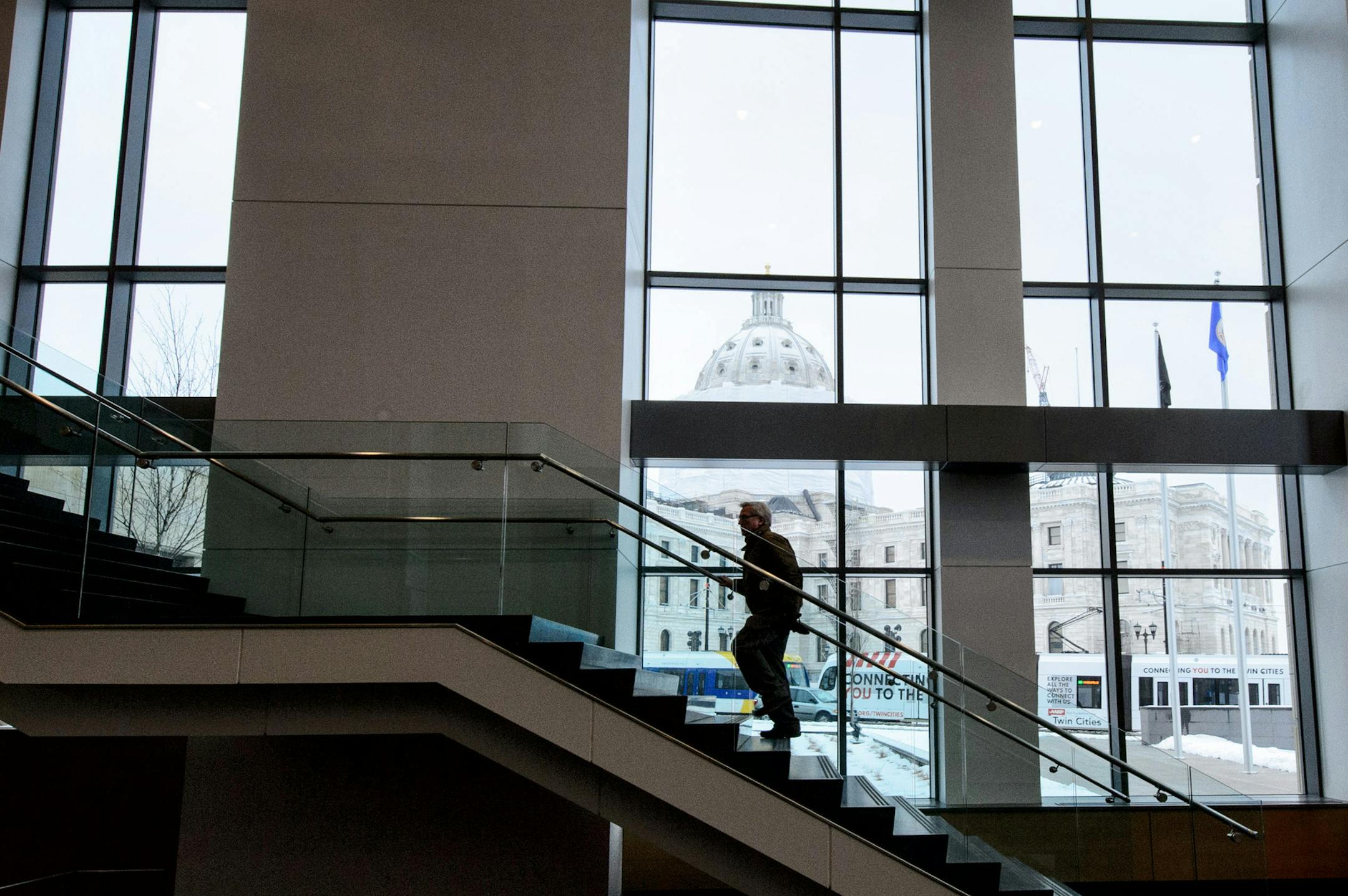 The main entrance of the new Minnesota Senate Building across University Ave from the State Capitol. ] GLEN STUBBE * gstubbe@startribune.com Thursday, January 7, 2015 Views of the new Minnesota Senate Building at the State Capitol.