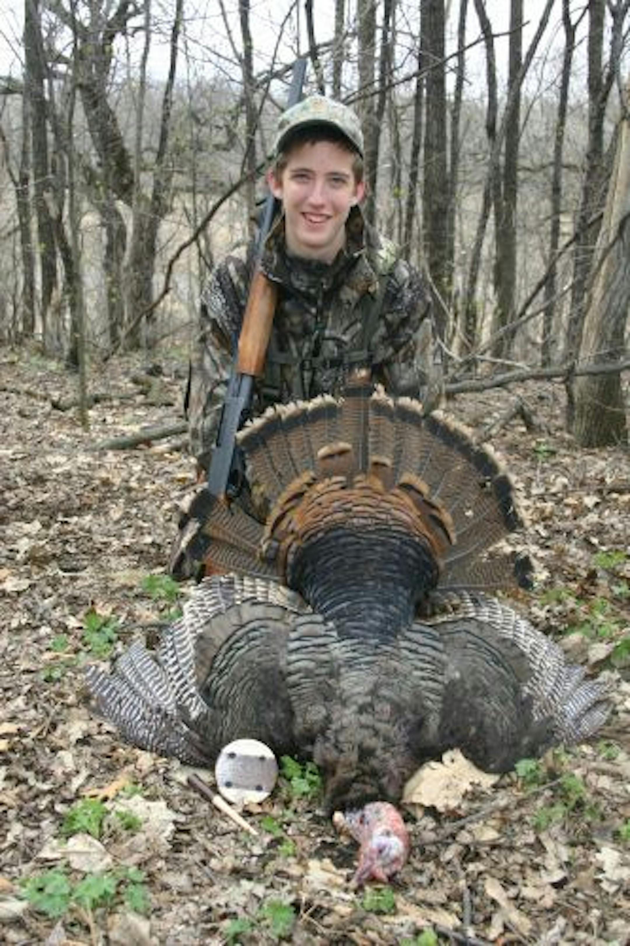 Kevin Croteau and a turkey he bagged last spring, his first Minnesota turkey.