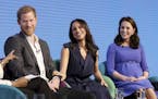 From left, Britain's Prince Harry, Meghan Markle, and Kate, Duchess of Cambridge during the first annual Royal Foundation Forum in London, Wednesday F