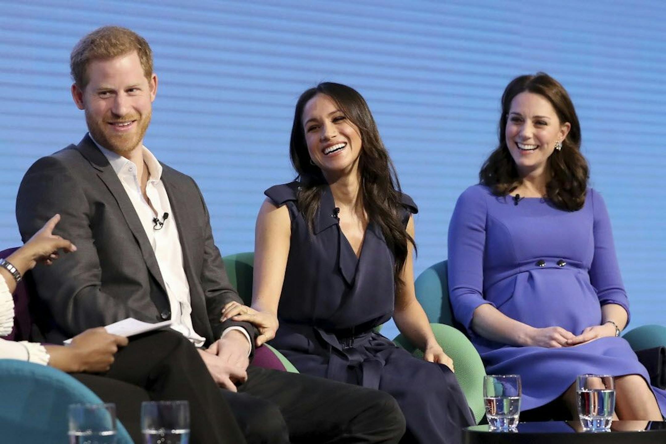 From left, Britain's Prince Harry, Meghan Markle, and Kate, Duchess of Cambridge during the first annual Royal Foundation Forum in London, Wednesday Feb. 28, 2018. Under the theme 'Making a Difference Together', the event will showcase the programmes run or initiated by The Royal Foundation.