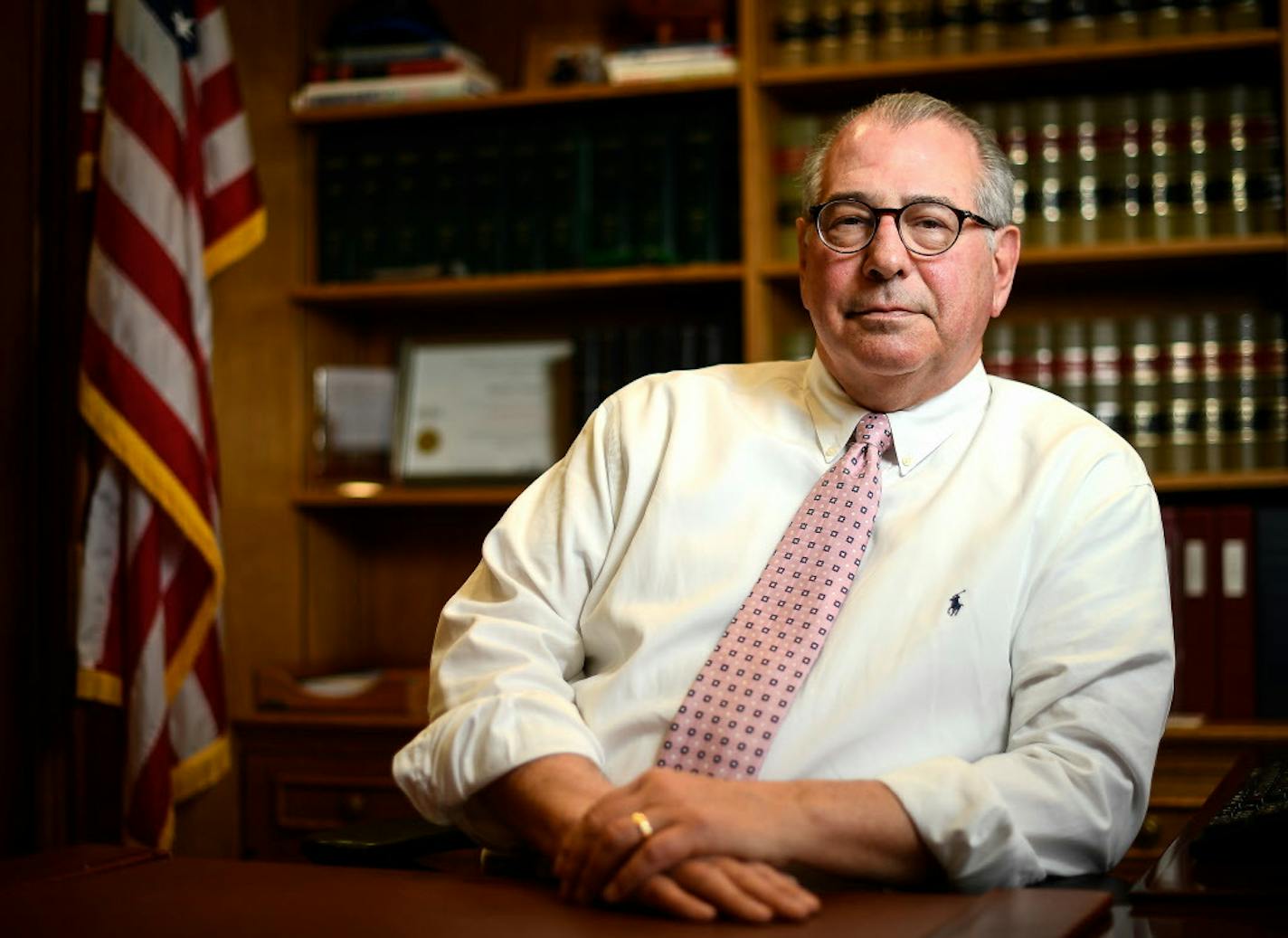 Hennepin County Attorney Mike Freeman sat for a portrait in his office on Thursday, March 30, 2017 at the Hennepin County Government Center in Minneapolis, Minn. ] AARON LAVINSKY � aaron.lavinsky@startribune.com A profile on Mike Freeman, who for the first time in over a decade may face an election challenge, one from a group whose support he and other democrats typically enjoy: the NAACP. He's been tested more than ever after his decision to not charge Jamar Clark and is trying to reduce the ra