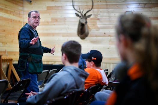 Rick Wilder, owner of the Metro Gun Club, Blaine talked to Osseo High School gun club members and their parents about range safety at his club.