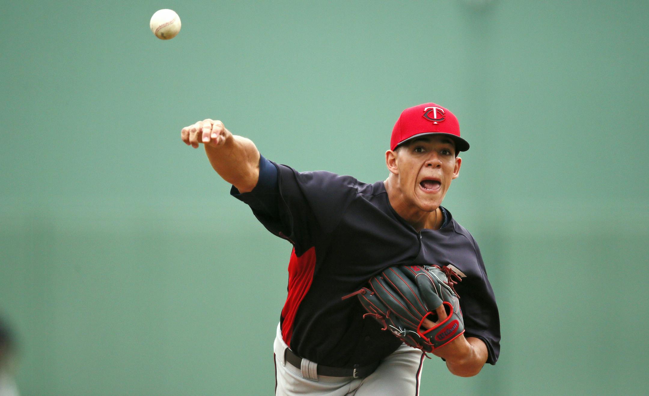 Twins pitching prospect Jose Berrios a member of the WBC team for Puerto Rico pitched during a game with minor league players from the Red Sox Thursday Feb.28, 2013 at Jet Blue Stadium in Fort Myers , FL. ] JERRY HOLT ‚Ä¢ jerry.holt@startribune.com ORG XMIT: MIN1302281641410177