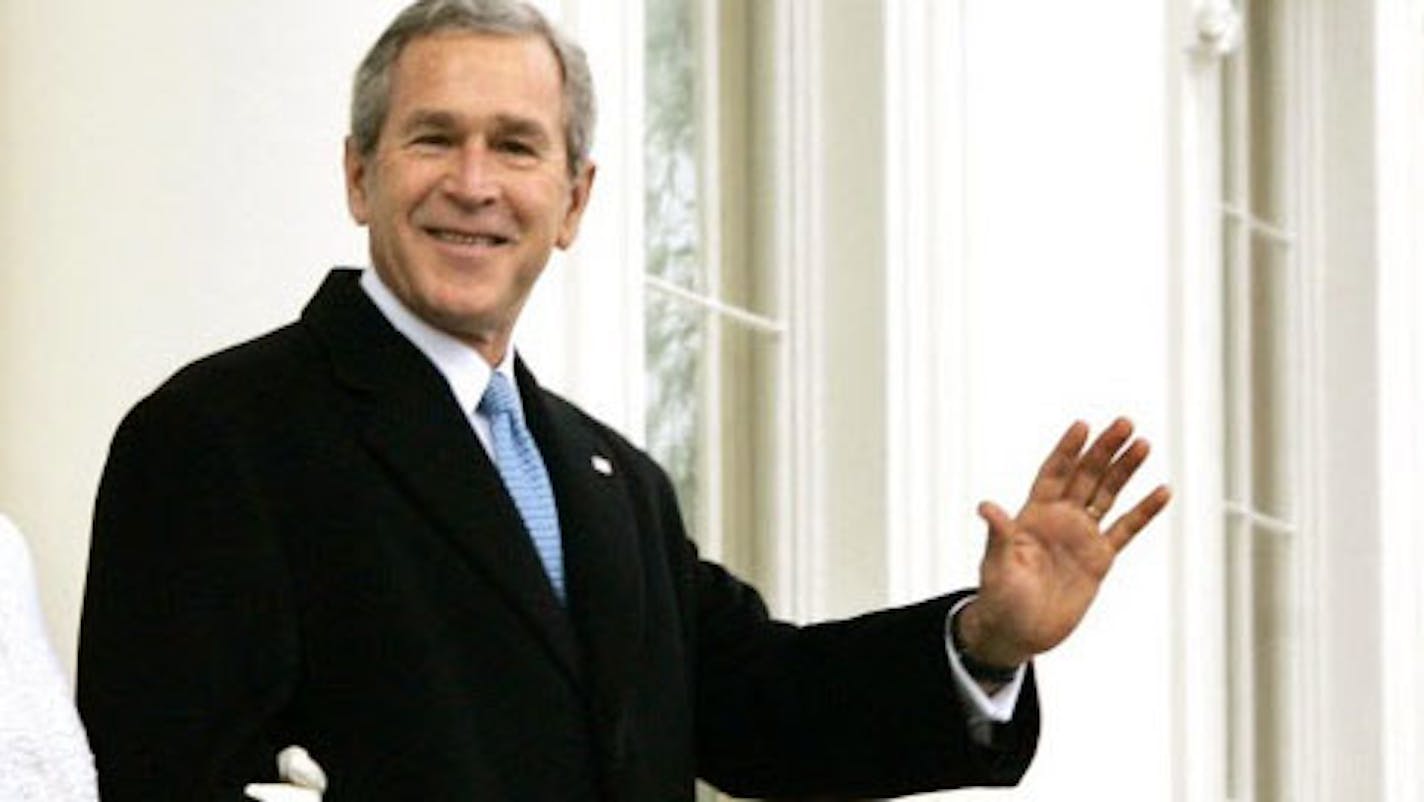 President George W. Bush and first lady Laura Bush depart the North Portico of the White House for the limousine ride to the Capitol where he will take the Oath of Office and begin his second term, in Washington, Thursday, Jan. 20, 2005. They are joined by their daughters Barbara, far left, and Jenna. (AP Photo/J. Scott Applewhite)