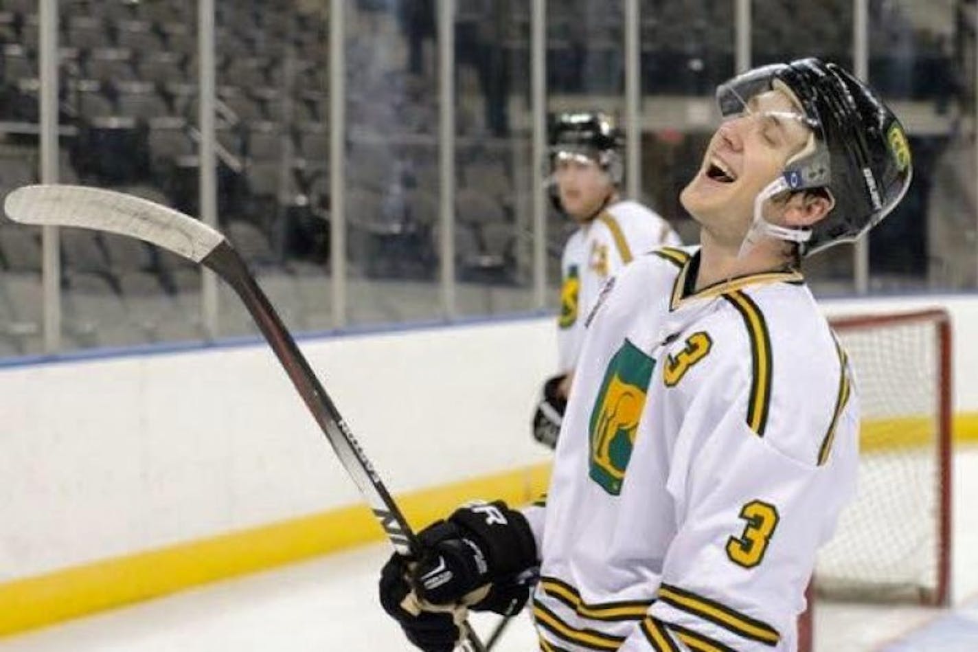 Matt Olson was injured after he fell into the boards during a hockey game in Chicago.