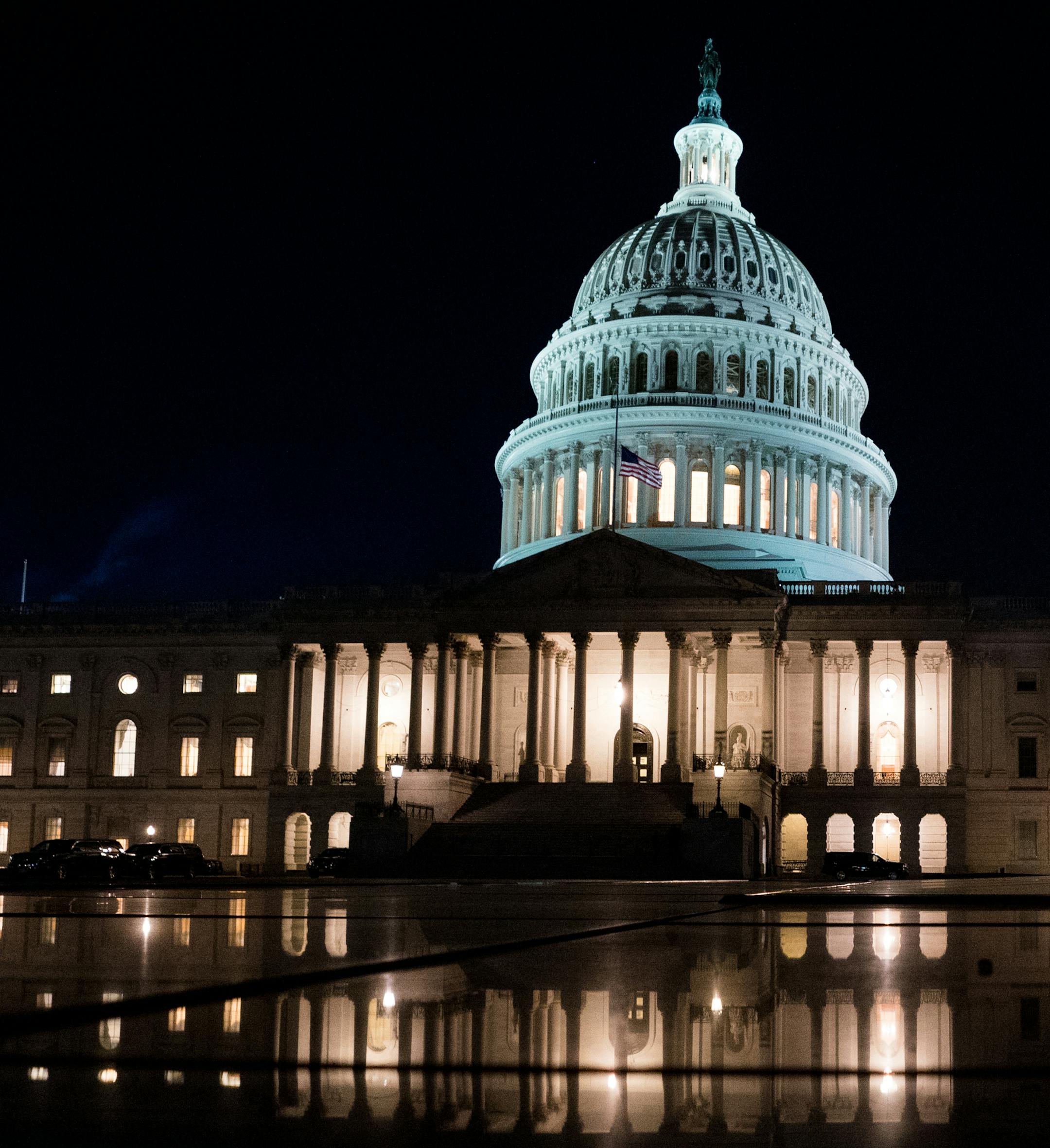 The U.S. Capitol as negotiations for a stopgap spending bill were underway in the early evening in Washington, Dec. 19, 2018. Moving to end a looming government shutdown, the Senate is expected to pass the bill as soon as Wednesday that would keep the government funded through Feb. 8 -- and would punt the impasse over a southern border wall to the new year and a divided Congress. (Erin Schaff/The New York Times)