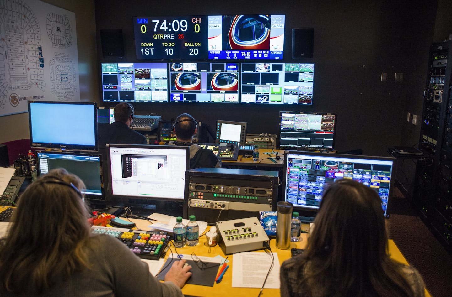 In addition to web content, the media team also feeds content to the multiple video boards across the stadium. ] Mark Vancleave - mark.vancleave@startribune.com * The Vikings media team worked to capture and publish content before the game against the Chicago Bears on Sunday, Dec. 20, 2015 at TCF Bank Stadium.