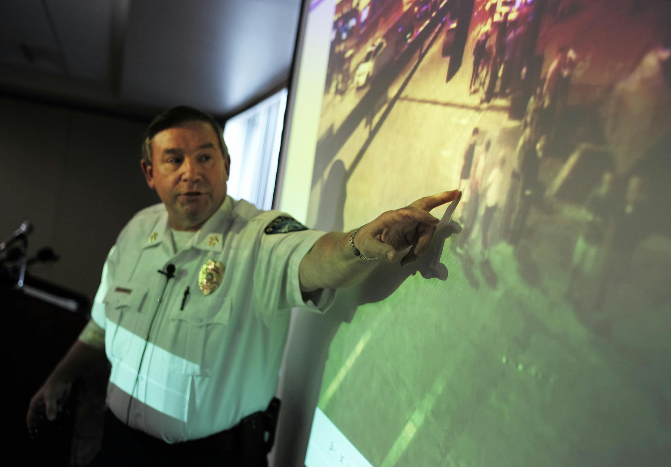 At the Mankato Public Safety Center on May 12, 2014, Todd Miller, Director of Public Safety, using city surveillance cameras, pointed out the suspects including former Gopher Philip Nelson in the assault on Isaac Dallas Kolstad,24, who remains in critical condition .]richard.tsong-taatarii/rtsong-taatarii@startribune.com