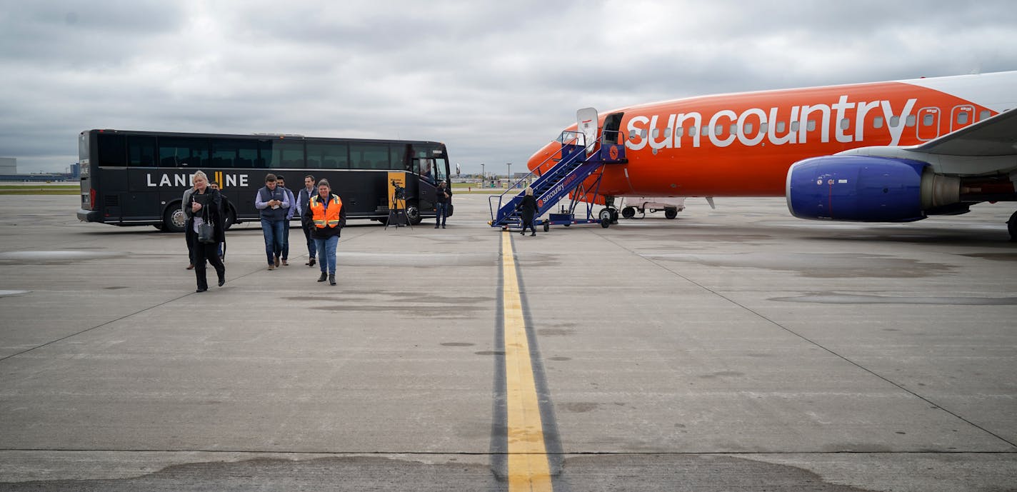 Sun Country Airlines showed off its new design for the exterior of its planes, its new partnership with Landline and new headquarters built in a former hangar. ] GLEN STUBBE &#x2022; glen.stubbe@startribune.com Tuesday, October 15, 2019 Sun Country Airlines media day, to include Q&A with CEO jude bricker, update on its new technology system and partnership announcements. Visuals: tour of its new headquarters/office in a renovated airport hangar PLUS outdoor shots of the new aircraft livery (pain