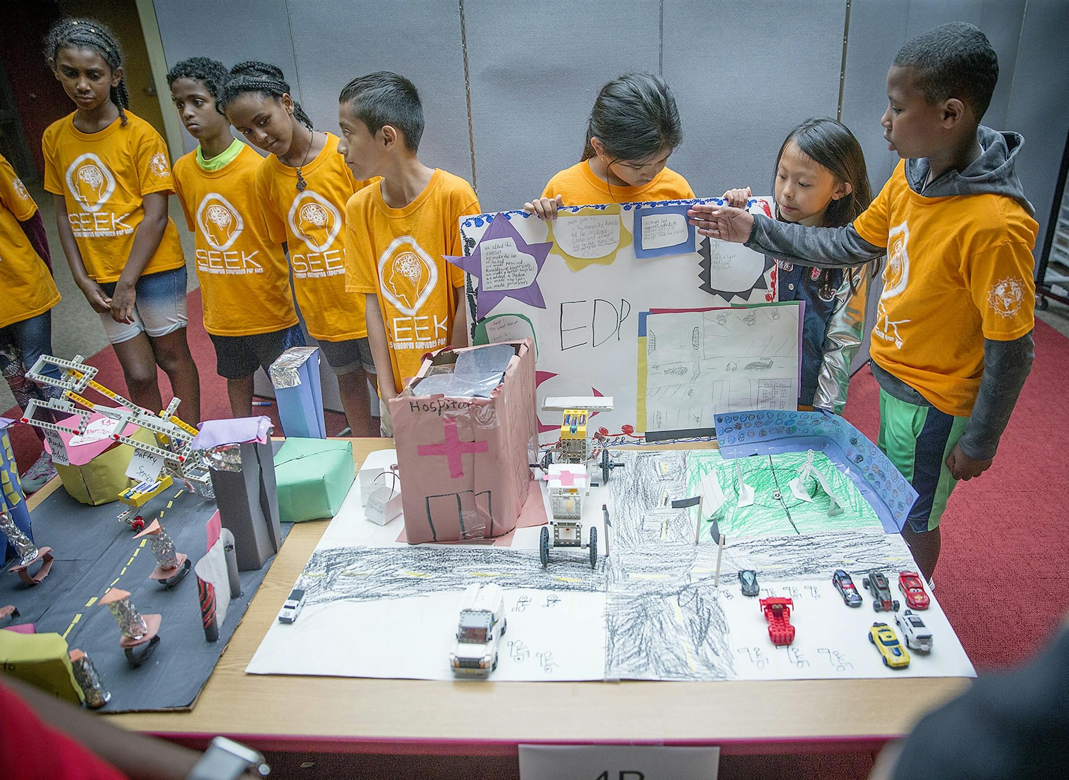 Students listened and waited their turn for an artistic design competition during the STEM camp at Earle Brown Elementary school, Friday, July 20, 2018 in Brooklyn Center, MN.