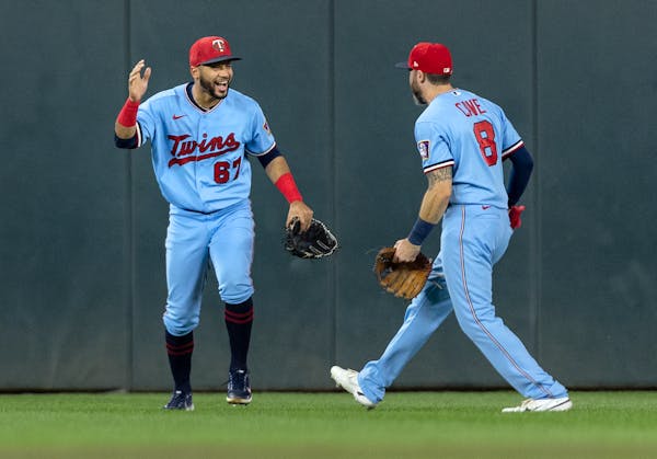 Gilberto Celestino and Jake Cave of the Twins had plenty to celebrate after winning a second consecutive game over the Royals, 4-0 on Wednesday.
