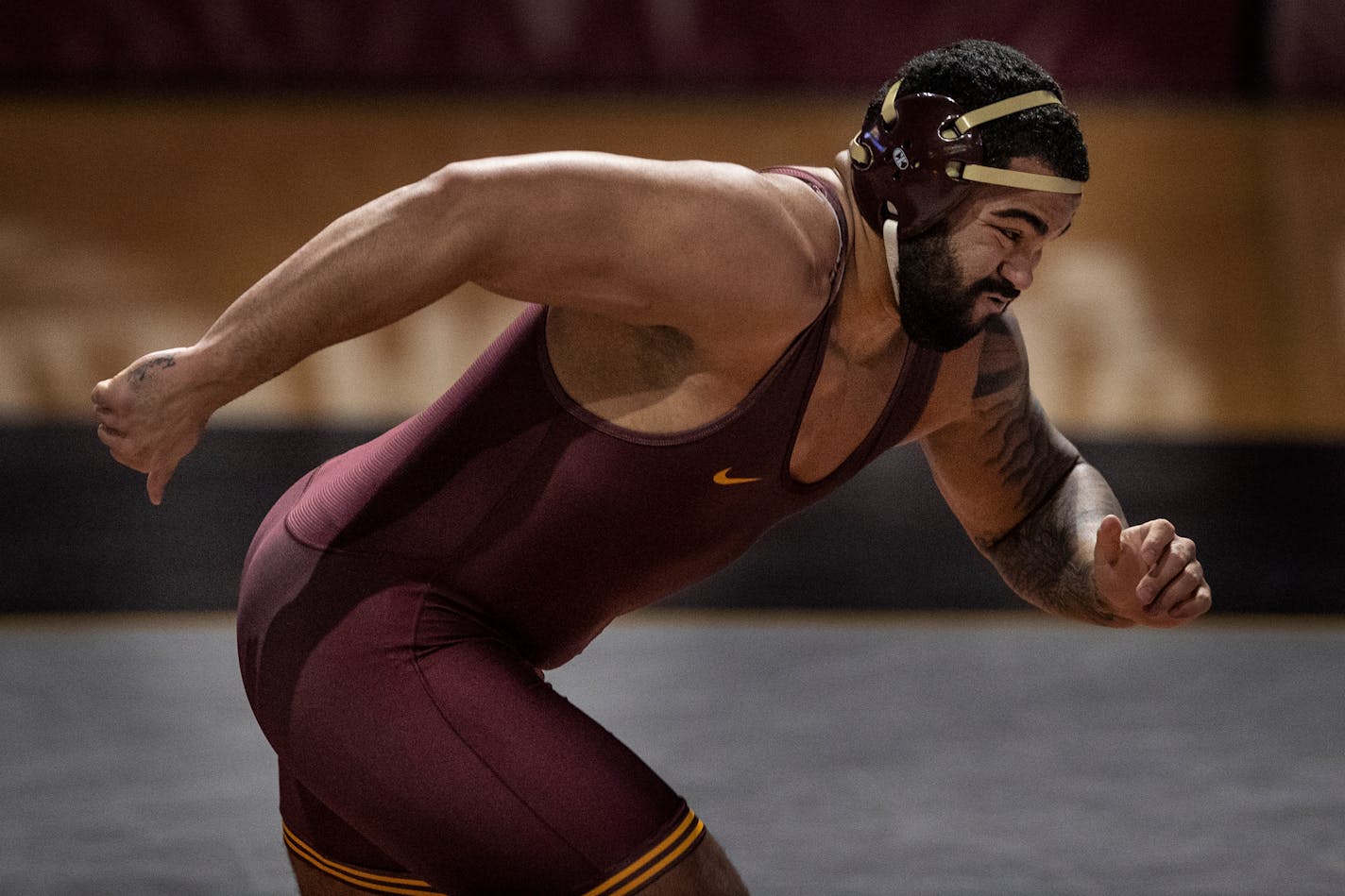 Gable Steveson ran off the mat after a win over Jack Heyob of Northwestern during a dual match last month.