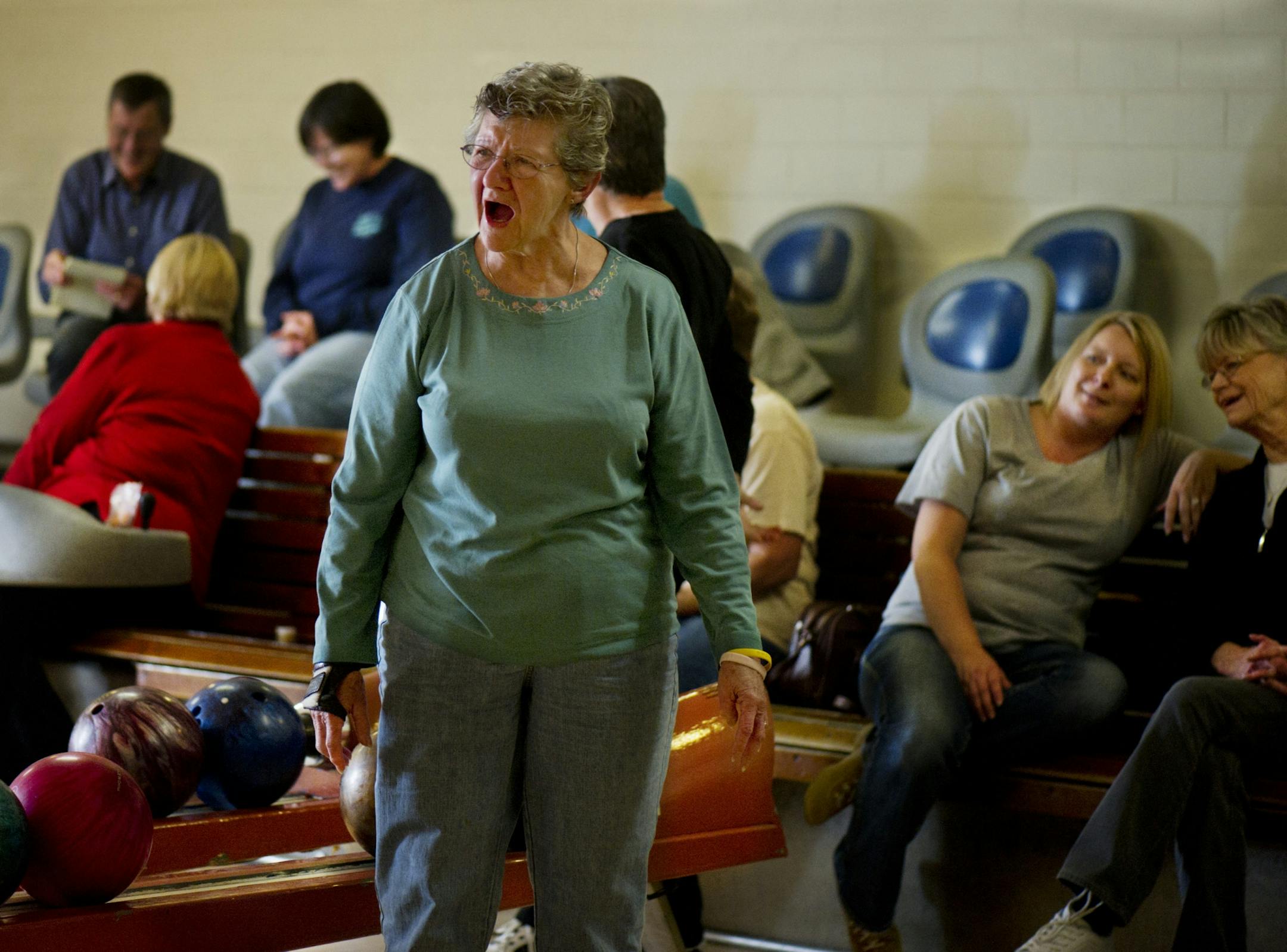 Gen Gartner watched her ball miss its mark during Thursday night women's league action at the St. Francis Bowling Center in St. Paul.