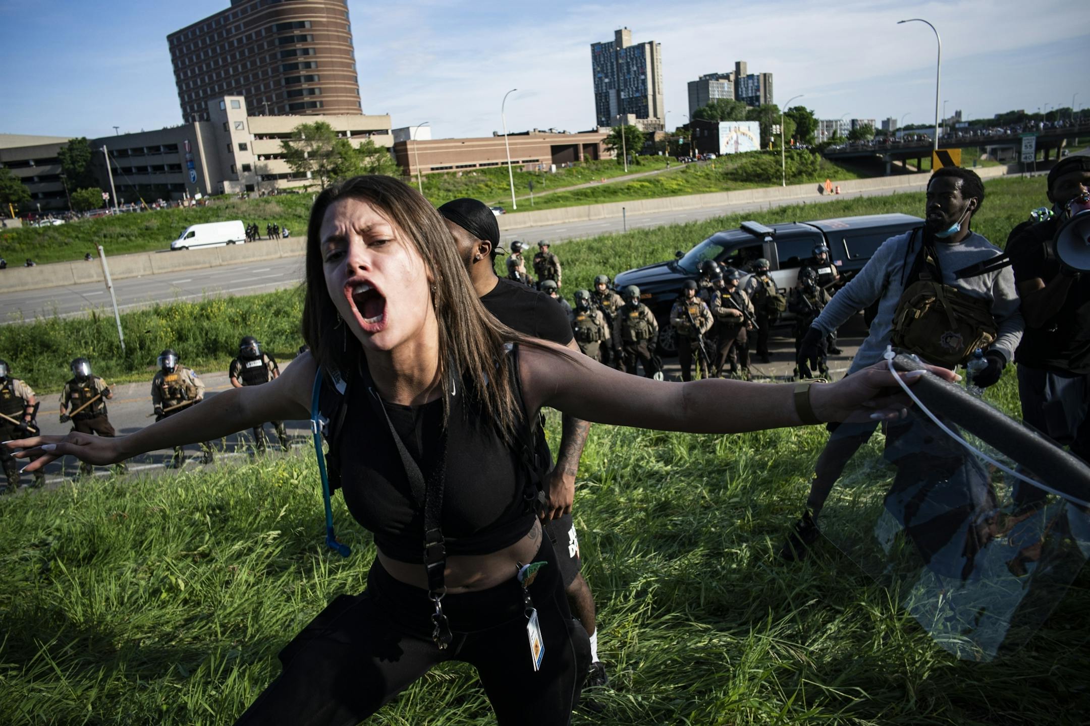 This activist tried to deescalate a confrontation with police. Protesters expressed their voices at a gas station near Washington and 35W.