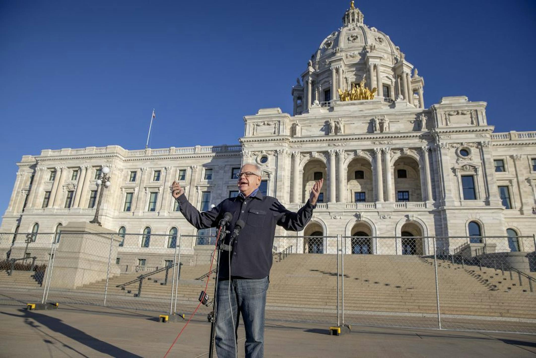 Minnesota Governor Tim Walz encouraged people to vote during a brief press conference in front of the Minnesota State Capitol, Tuesday, November 3, 2020.