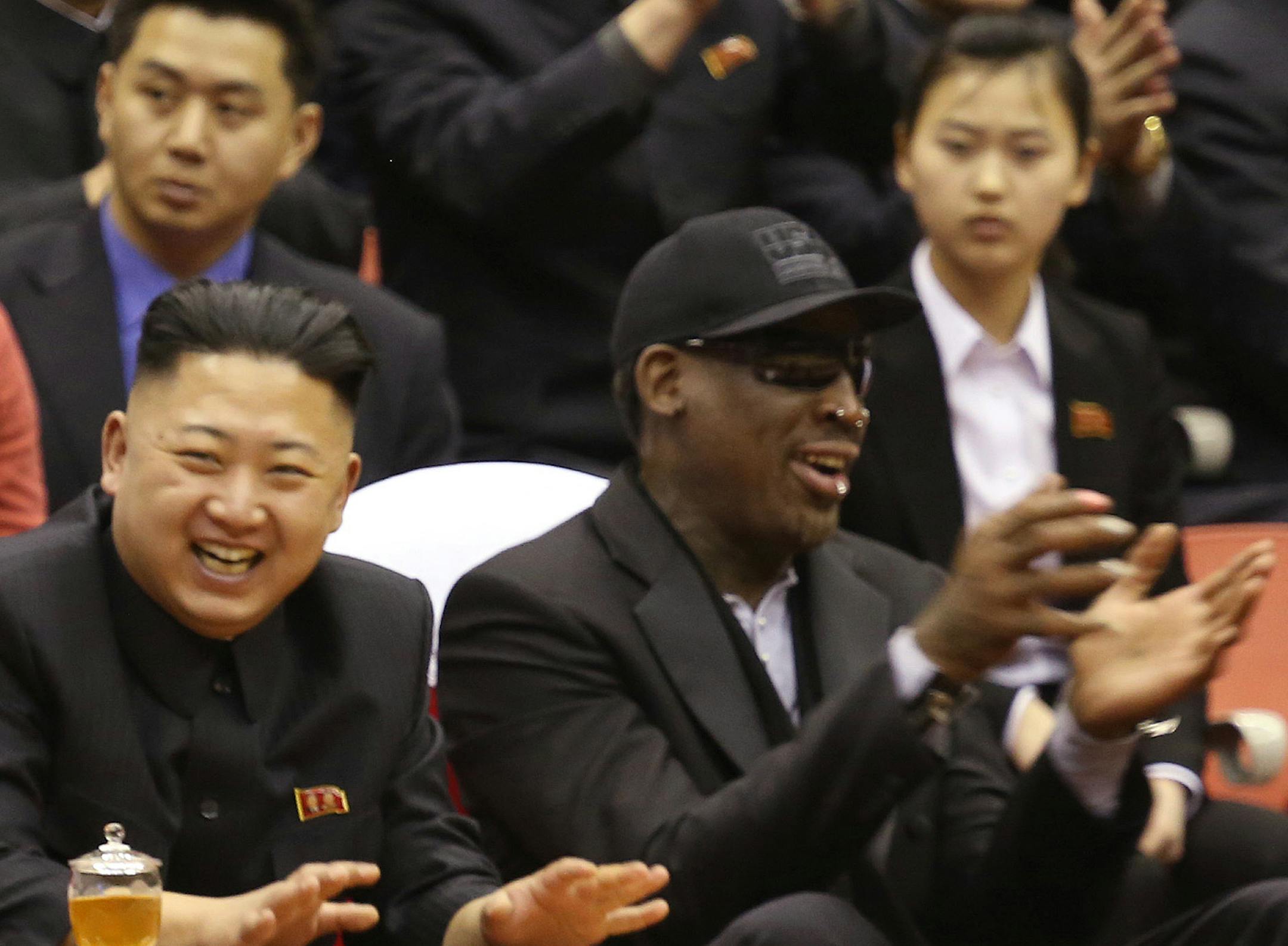 Former NBA star Dennis Rodman watched some basketball with North Korean leader Kim Jong Un during a February visit.