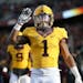 Minnesota's running back Rodney Smith celebrated his touchdown in the first quarter as Minnesota took on Northwestern at TCF Bank Stadium, Saturday, N