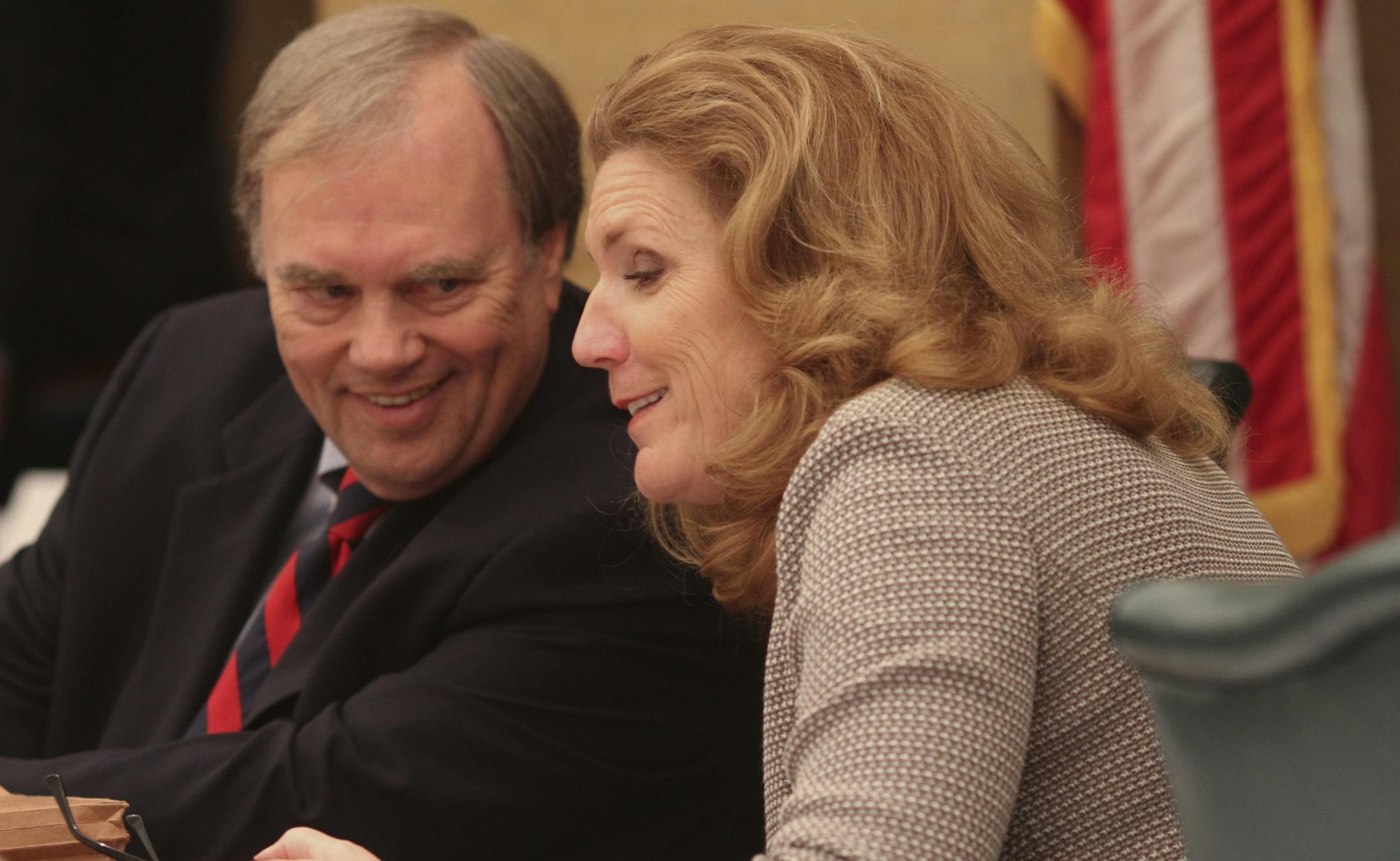 Sen Julie Rosen (R), right, and Rep. Morrie Lanning at the State Capitol last week.