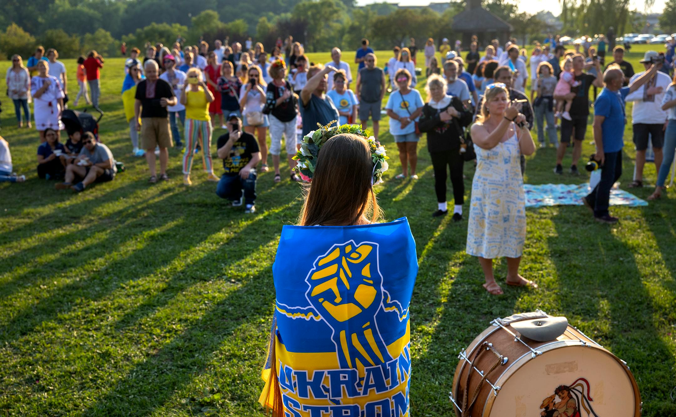 Olesia Kichuk, 18, of Kiev, Ukraine, sang the Ukrainian national anthem.