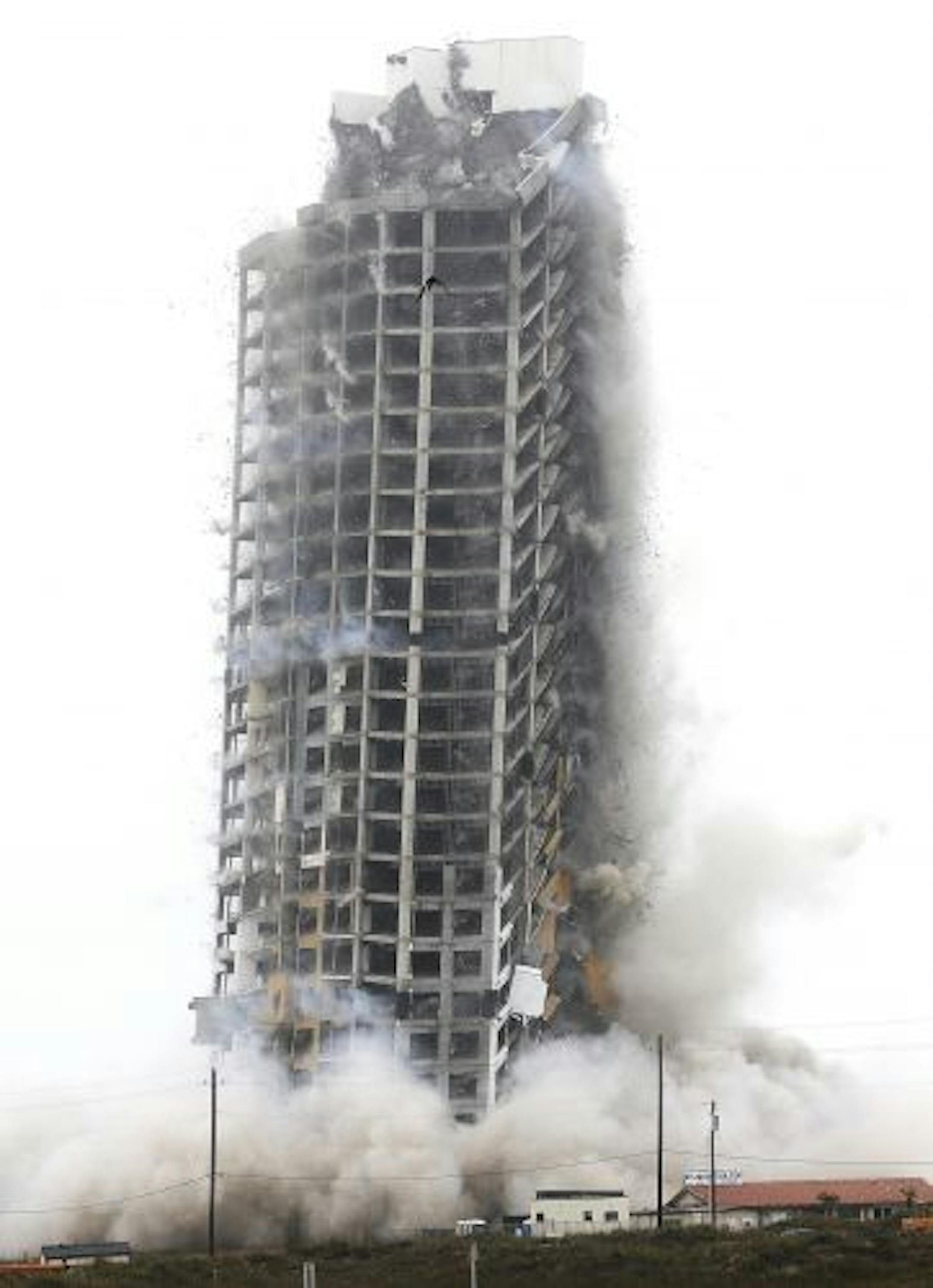 The Ocean Tower was brought down on South Padre Island in December 2009. The foundation was faulty and causing the building to sink into the sand.
