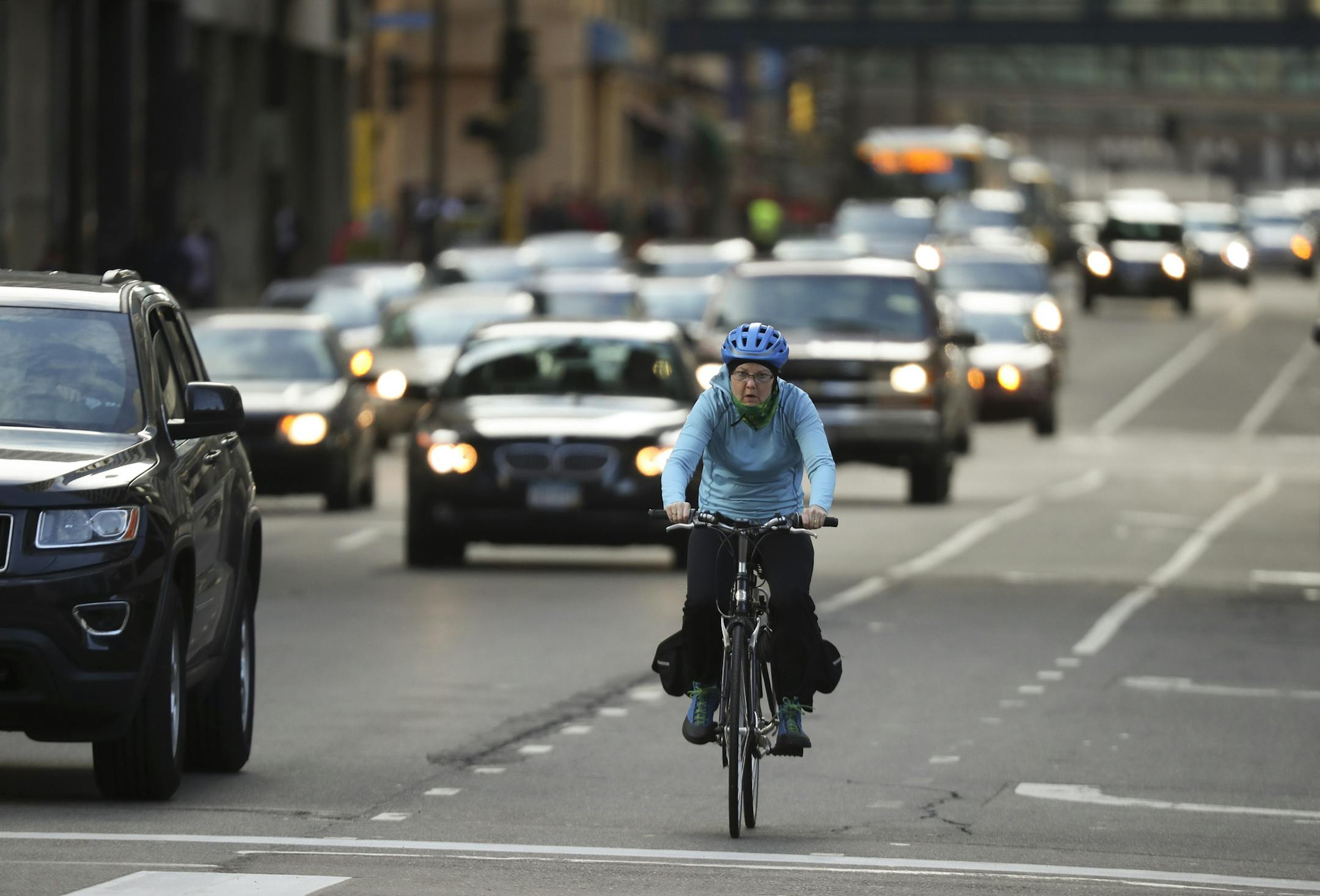 Minneapolis plans to install bike lanes, like this one in downtown Minneapolis, along E. 38th Street through the Longfellow neighborhood this summer.