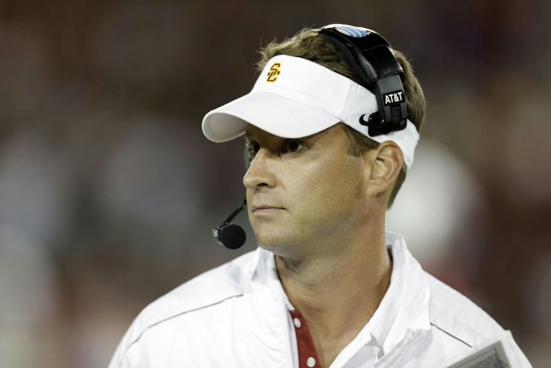 Southern California head coach Lane Kiffin during an NCAA college football game against Stanford in Stanford, Calif., Saturday, Sept. 15, 2012.