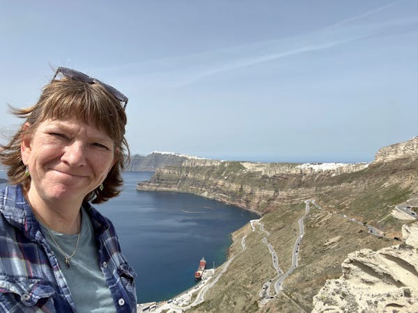 Photo of Sherry Parker who waited for months to get a refund from Expedia after an airline changed her flight times to Santorini from Athens by five h
