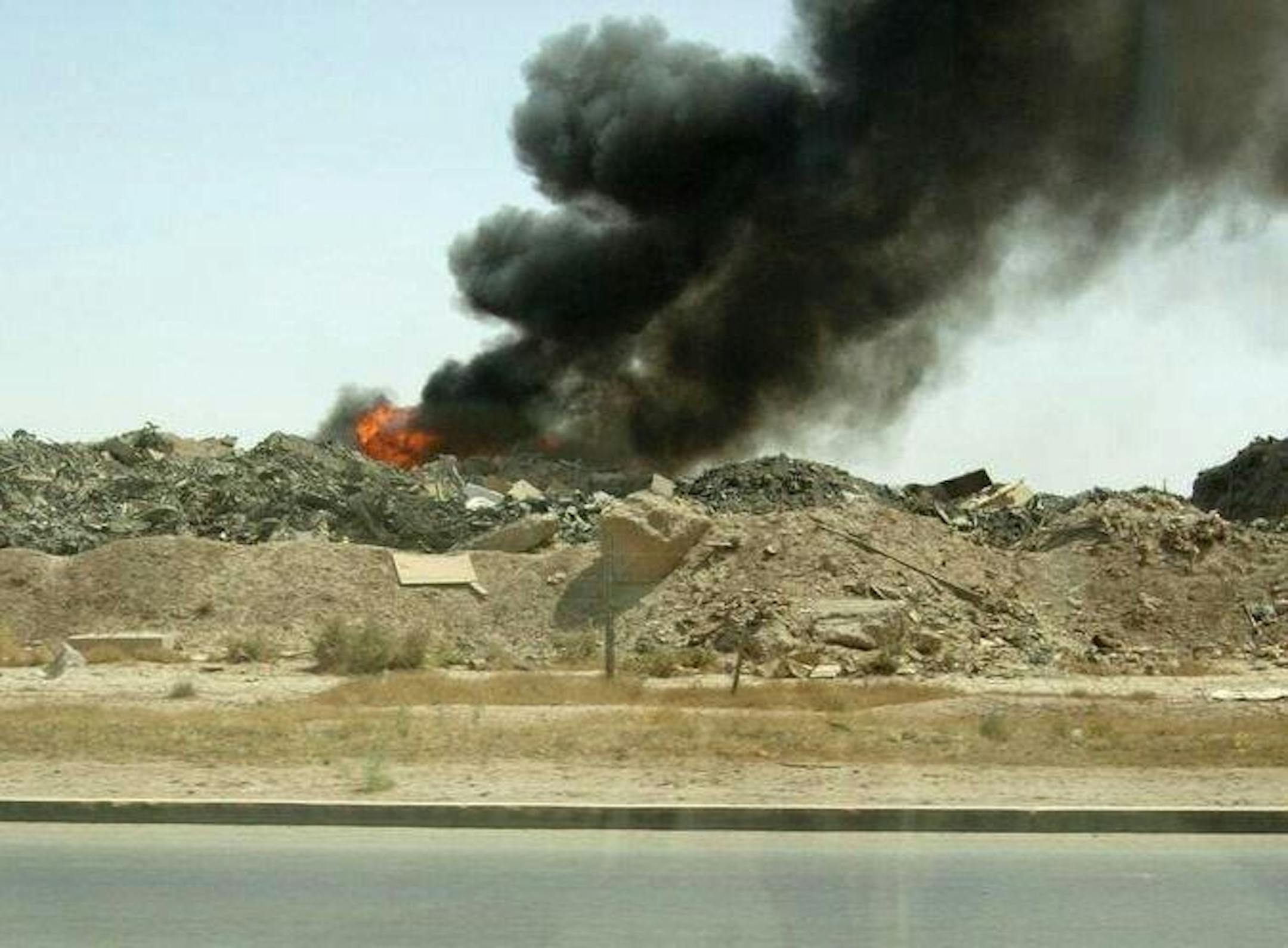 The burn pit at the air base in Balad, Iraq, burned 24 hours a day, seven days a week and included materials such as Styrofoam, metals, plastics, and medical waste, kept burning with jet fuel.
