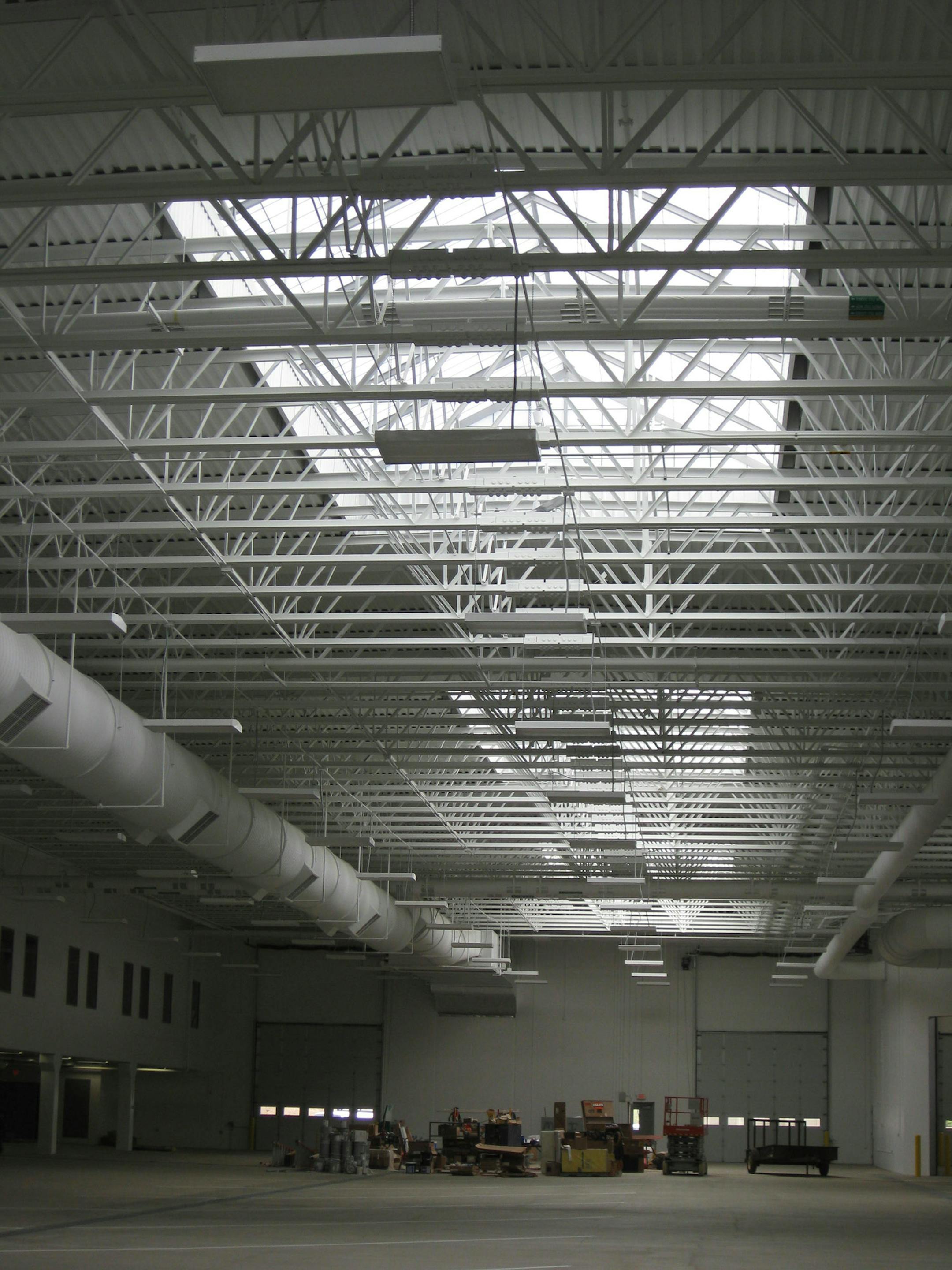 Skylights flood Richfield's new public works maintenance building with light.