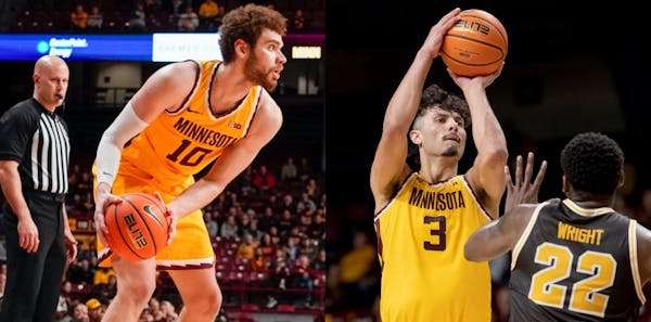 Jamison Battle (left) and Dawson Garcia have been the Gophers’ top scorers this season.