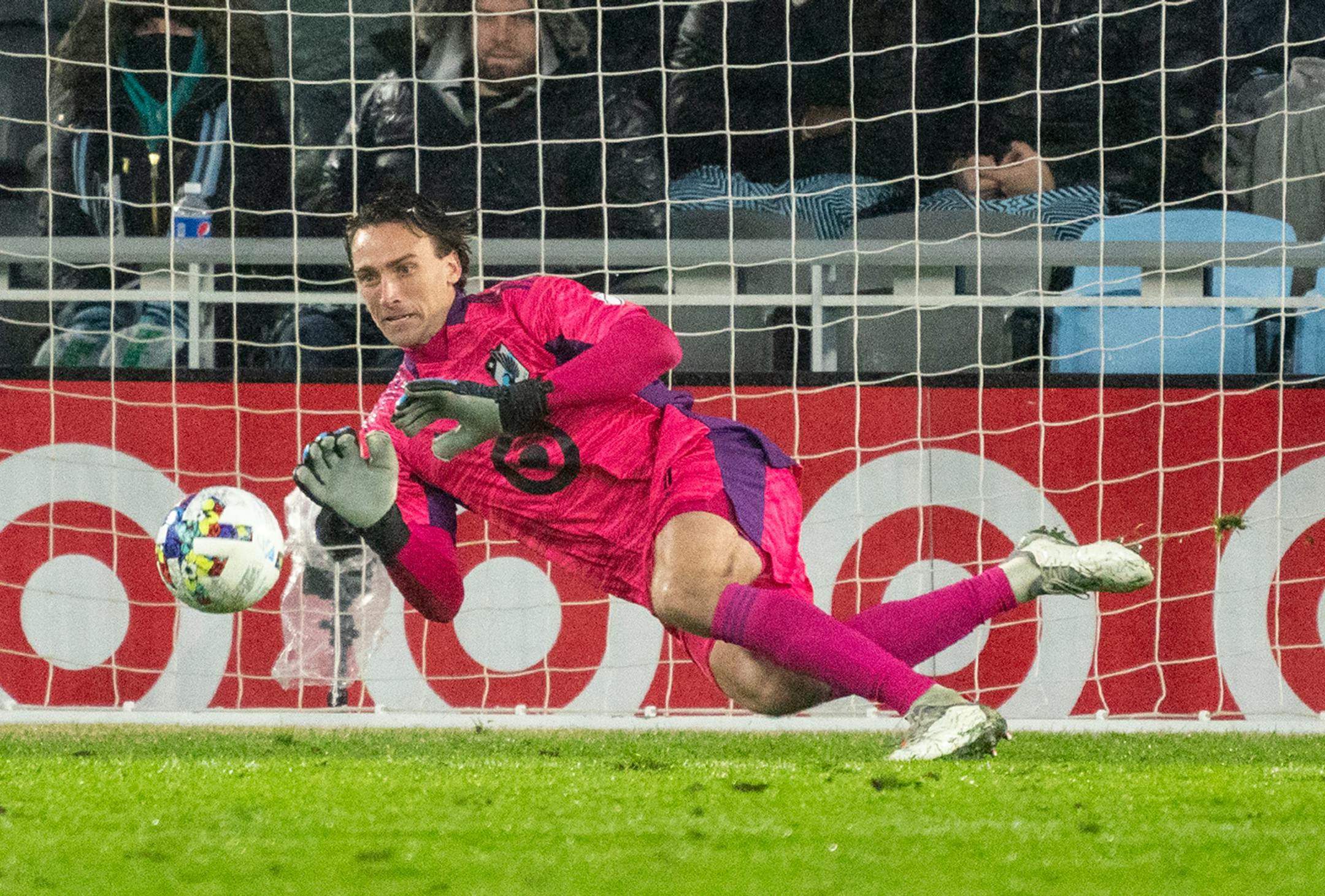 Goalkeeper Tyler Miller stopped a shot for Minnesota United on March 5 against Nashville SC.