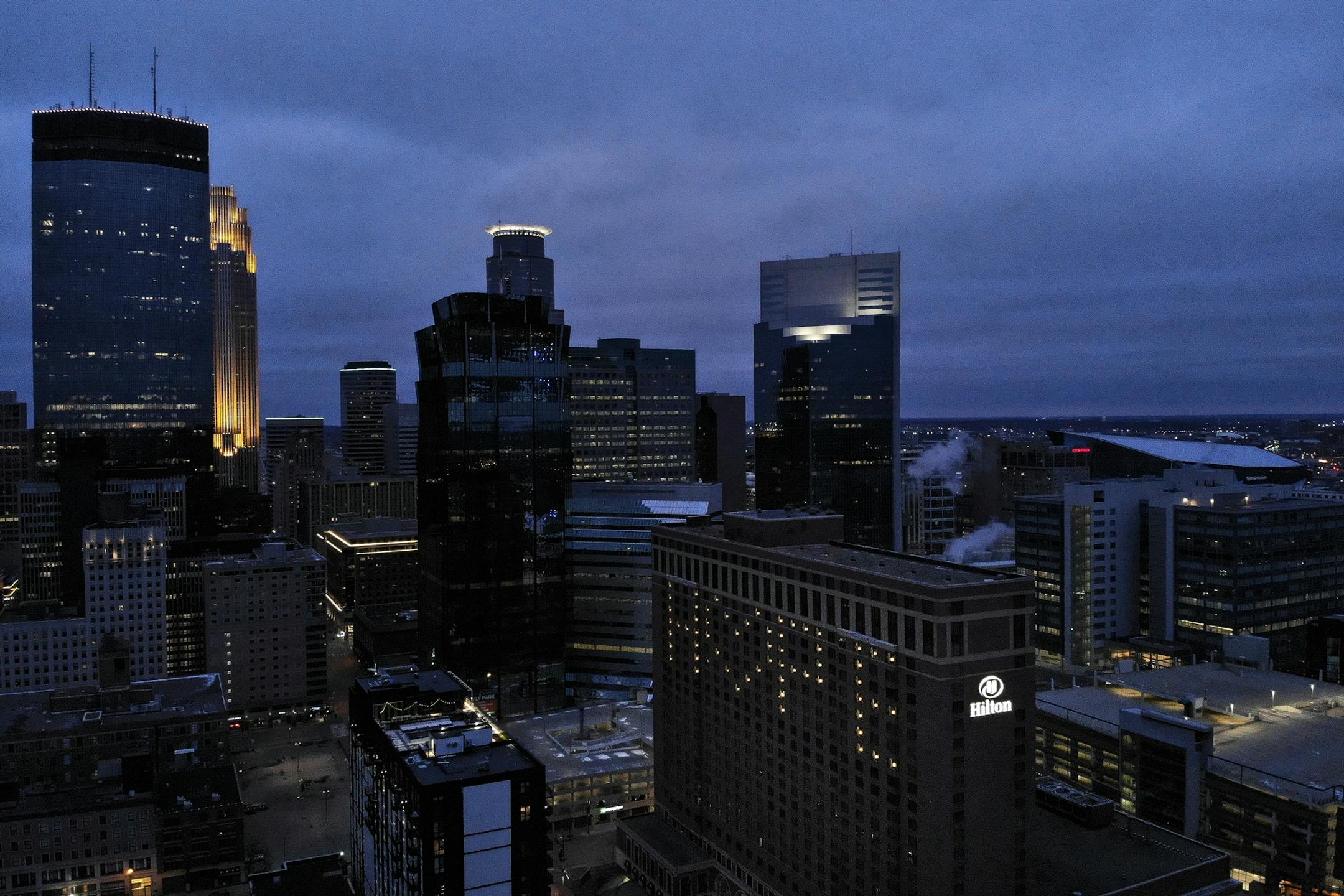 Light's in the downtown Minneapolis Hilton's windows spelled "hope" as the sun set Friday night. A statement from Hilton read - “These last few weeks have been challenging for our community. By lighting up the Minneapolis skyline with a message of hope, we wanted to signal well wishes to everyone. We are hopeful for the city of Minneapolis to come back alive – stronger and better than ever - in the near future.” ] Aaron Lavinsky • aaron.lavinsky@startribune.com COVID