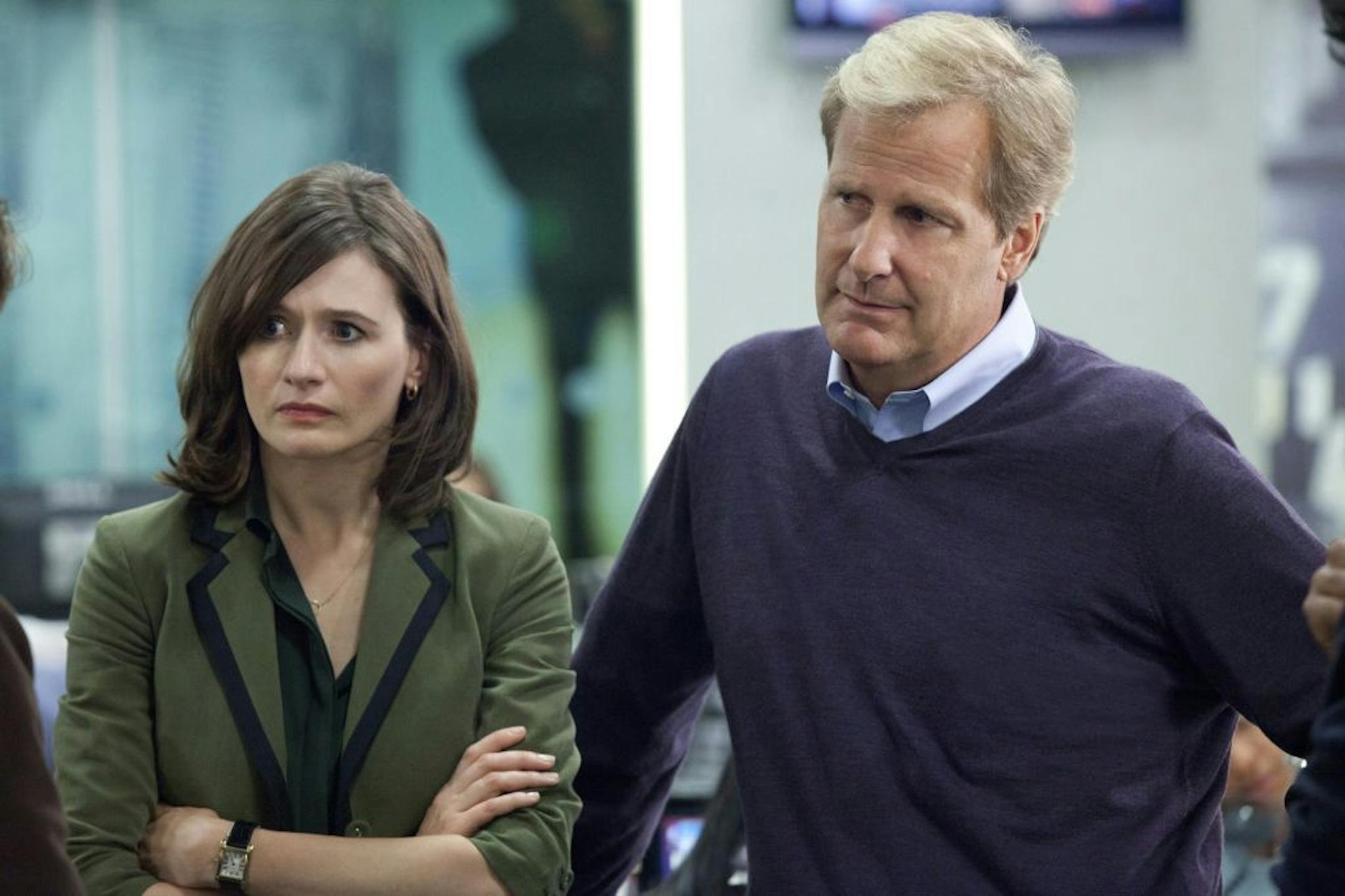 Emily Mortimer and Jeff Daniels go beyond "fair and balanced" reporting in "The Newsroom."