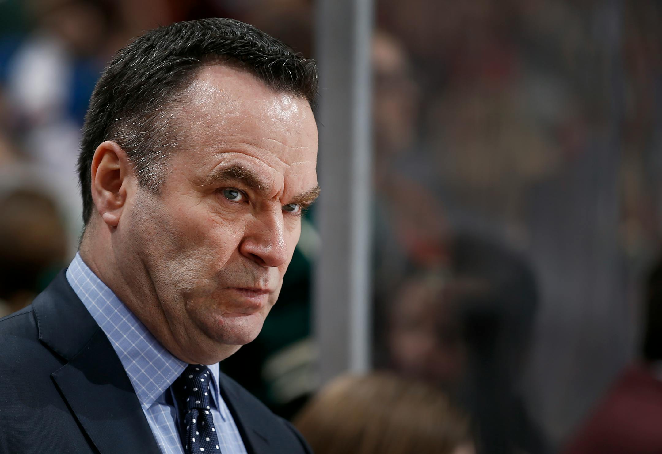 Wild interim head coach John Torchetti in the second period.