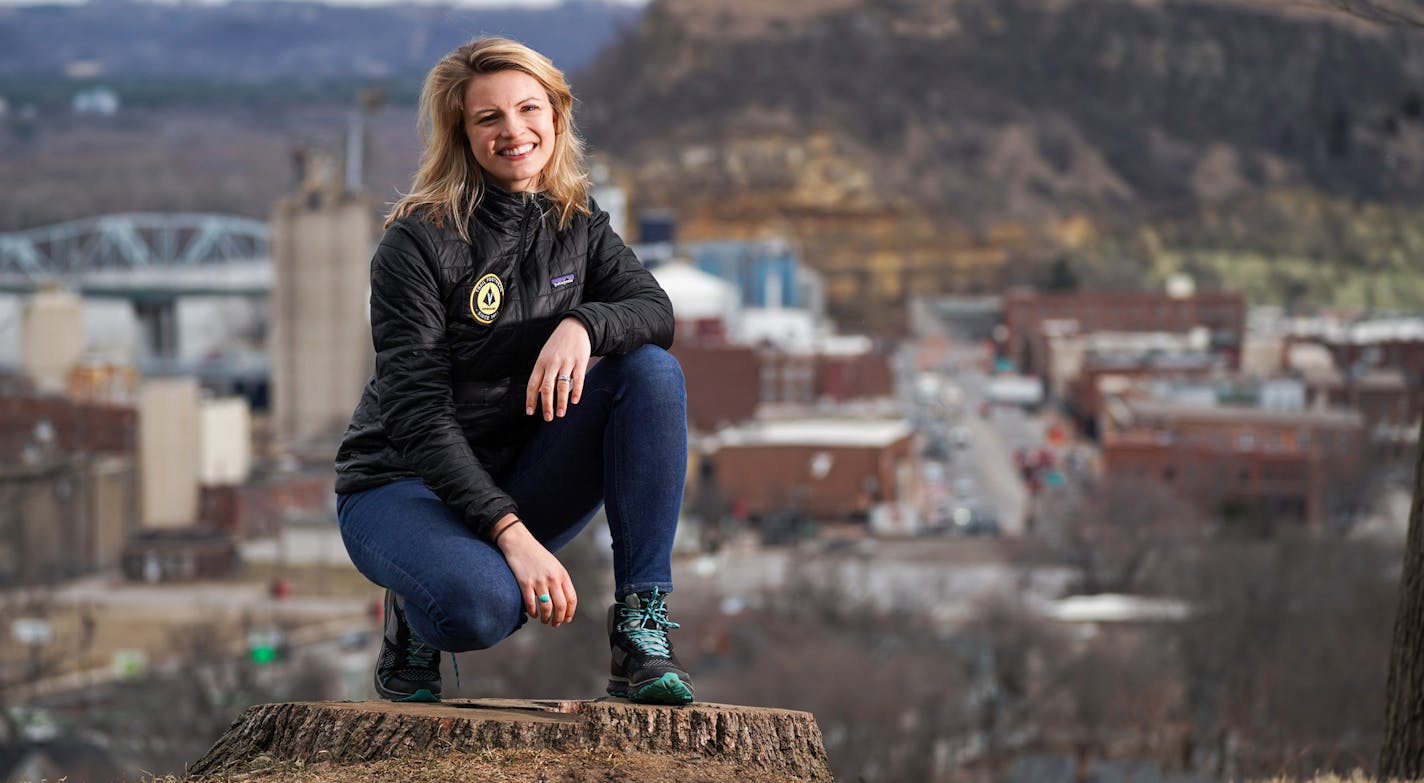 Allison Gettings wore a pair of Vasque Breeze Lite hiking shoes. Behind her is Red Wing, the town where she grew up.