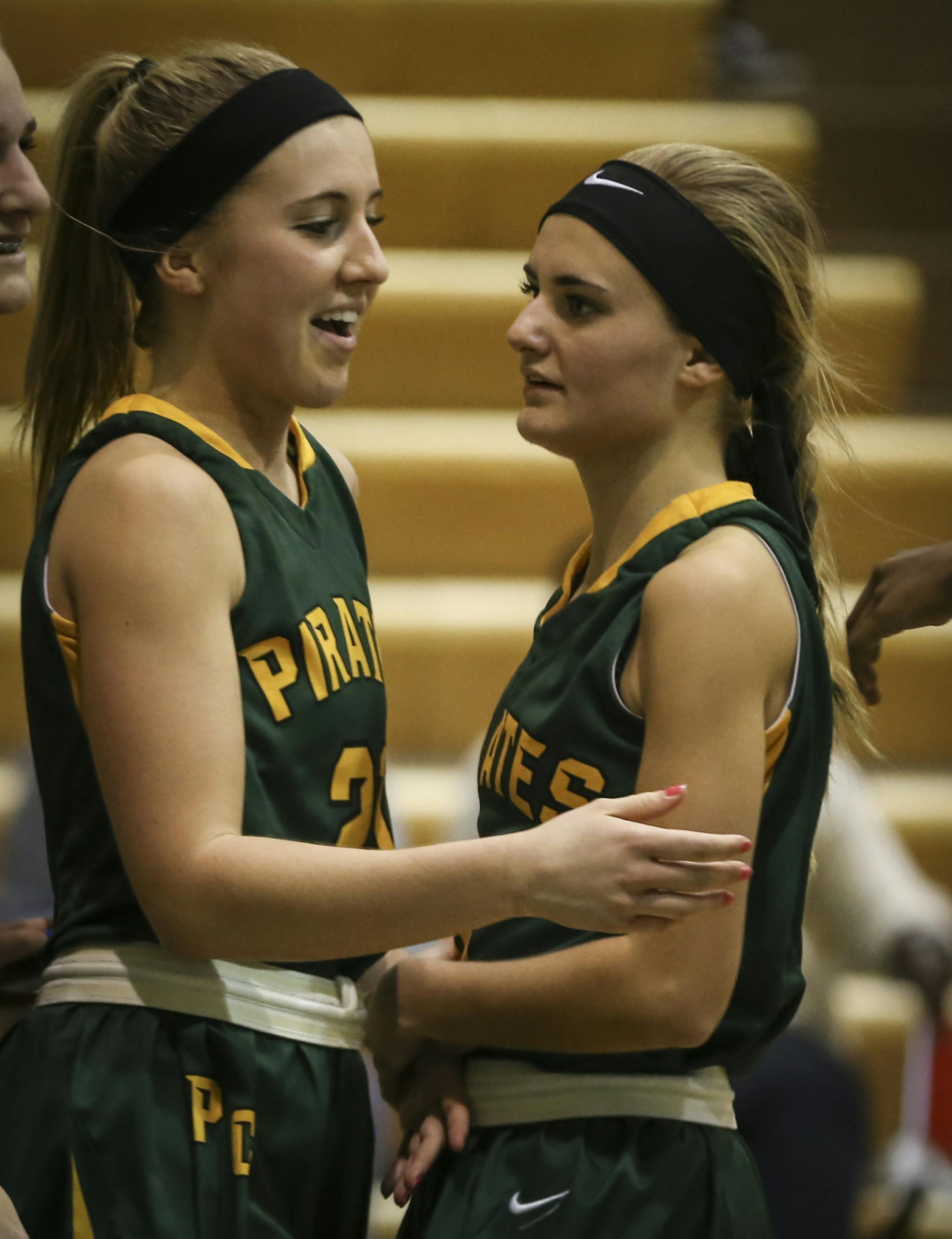 Park Center's Hannah (left) and Danielle Schaub during a home game against Centennial High School in Brooklyn Park, Minn., on Thursday, December 11, 2014. ] RENÉE JONES SCHNEIDER reneejones@startribune.com