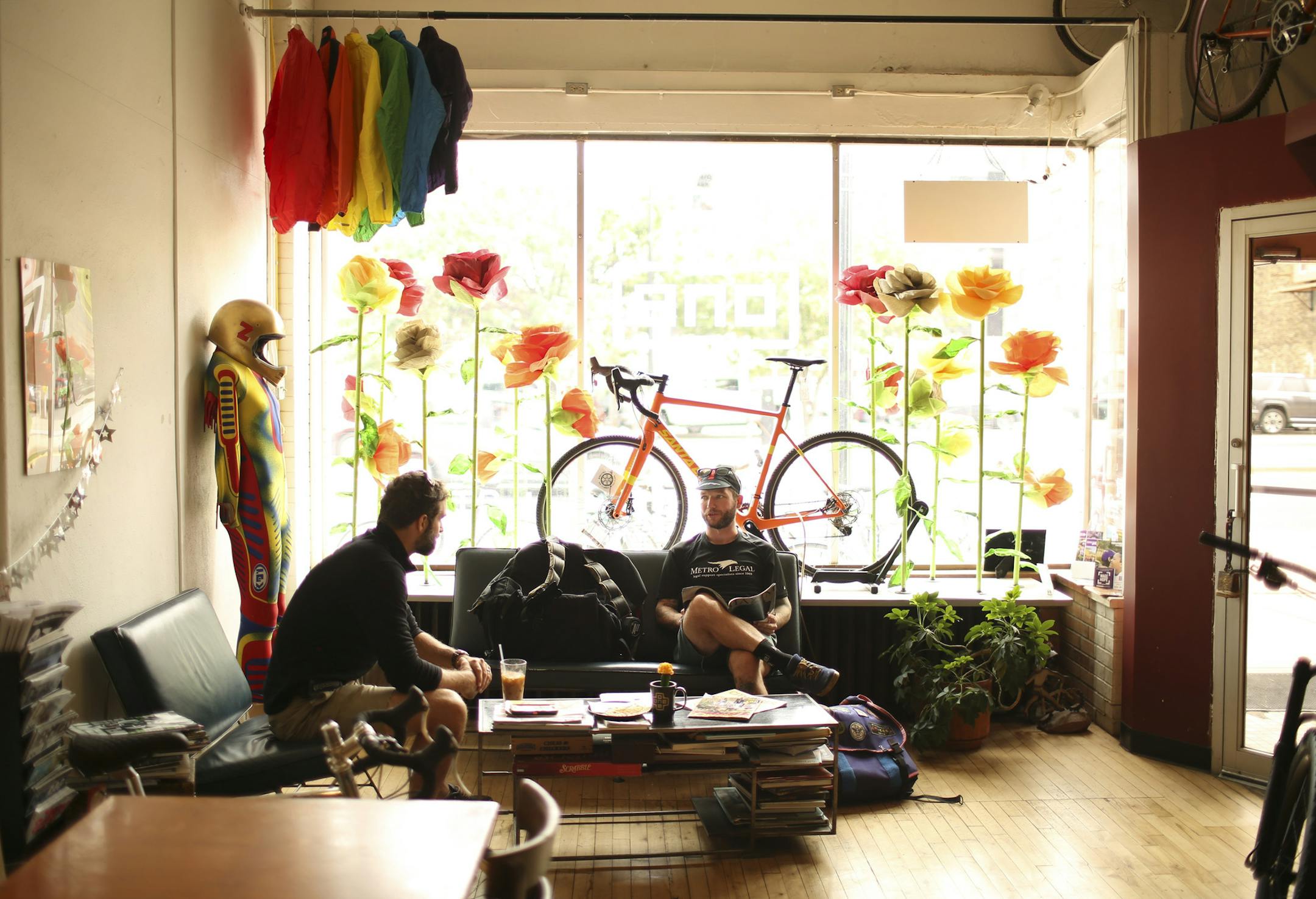 One on One Bicycle Studio is a hangout for Minneapolis bike messengers and enthusiasts, including Jeff O’Neill, who stops there for coffee or lunch breaks.