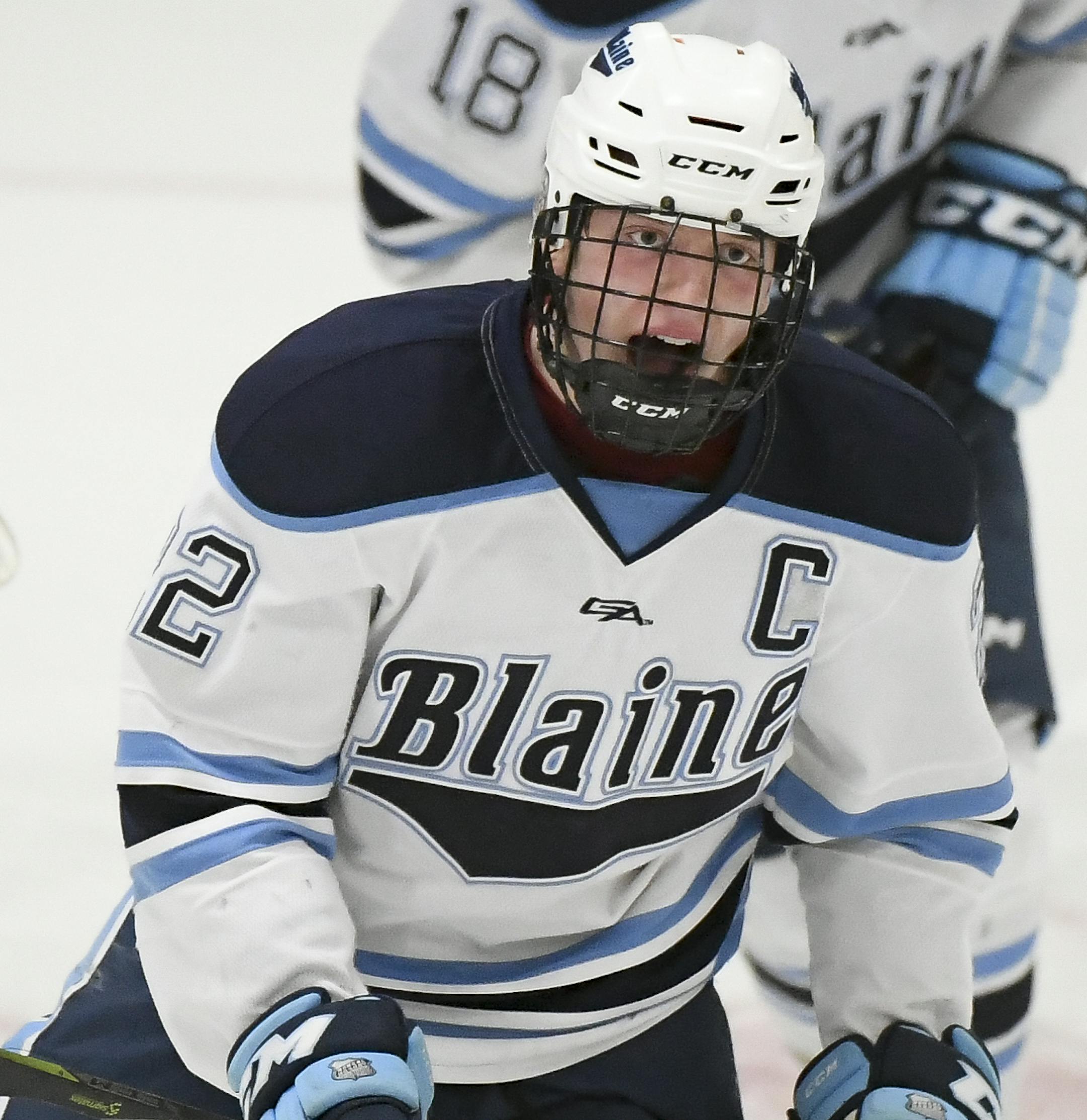 Blaine forward Bryce Brodzinski (22) celebrated his second period goal against Maple Grove. ] Aaron Lavinsky ¥ aaron.lavinsky@startribune.com Blaine played Maple Grove in the Class 2A, Section 5 boys' hockey section final on Thursday, Feb. 28, 2019 at Aldrich Arena in Maplewood, Minn.