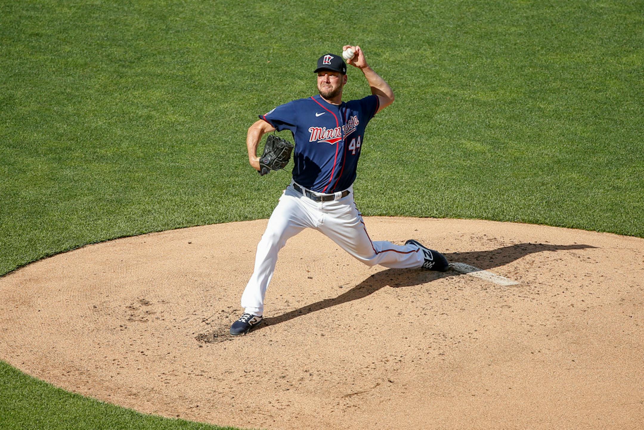 Minnesota Twins' Rich Hill pitched live batting practice at a baseball camp July 6, 2020, in Minneapolis.